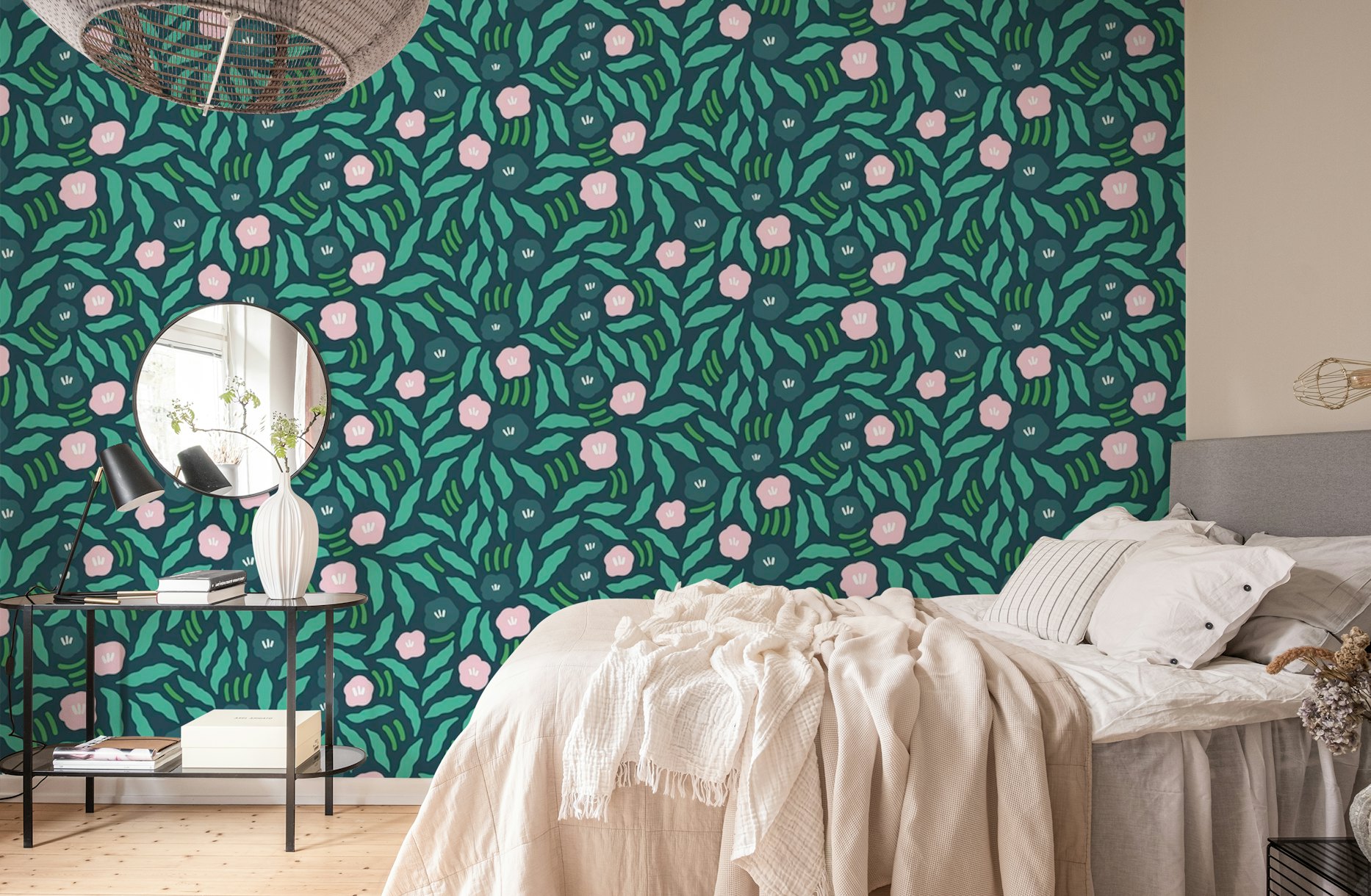 Free Flow Flowers (jungle green) wallpaper