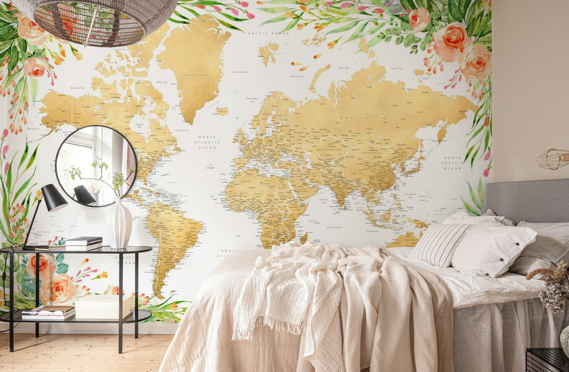 Floral world map Blythe wallpaper