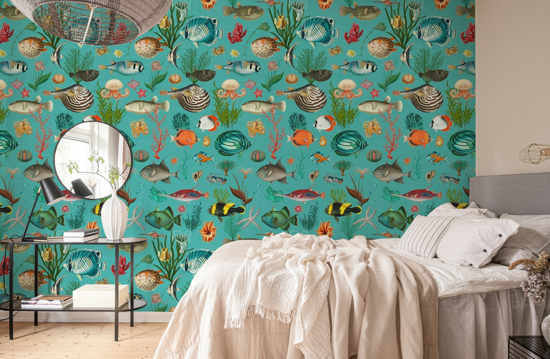Oceania in turqoise blue wallpaper