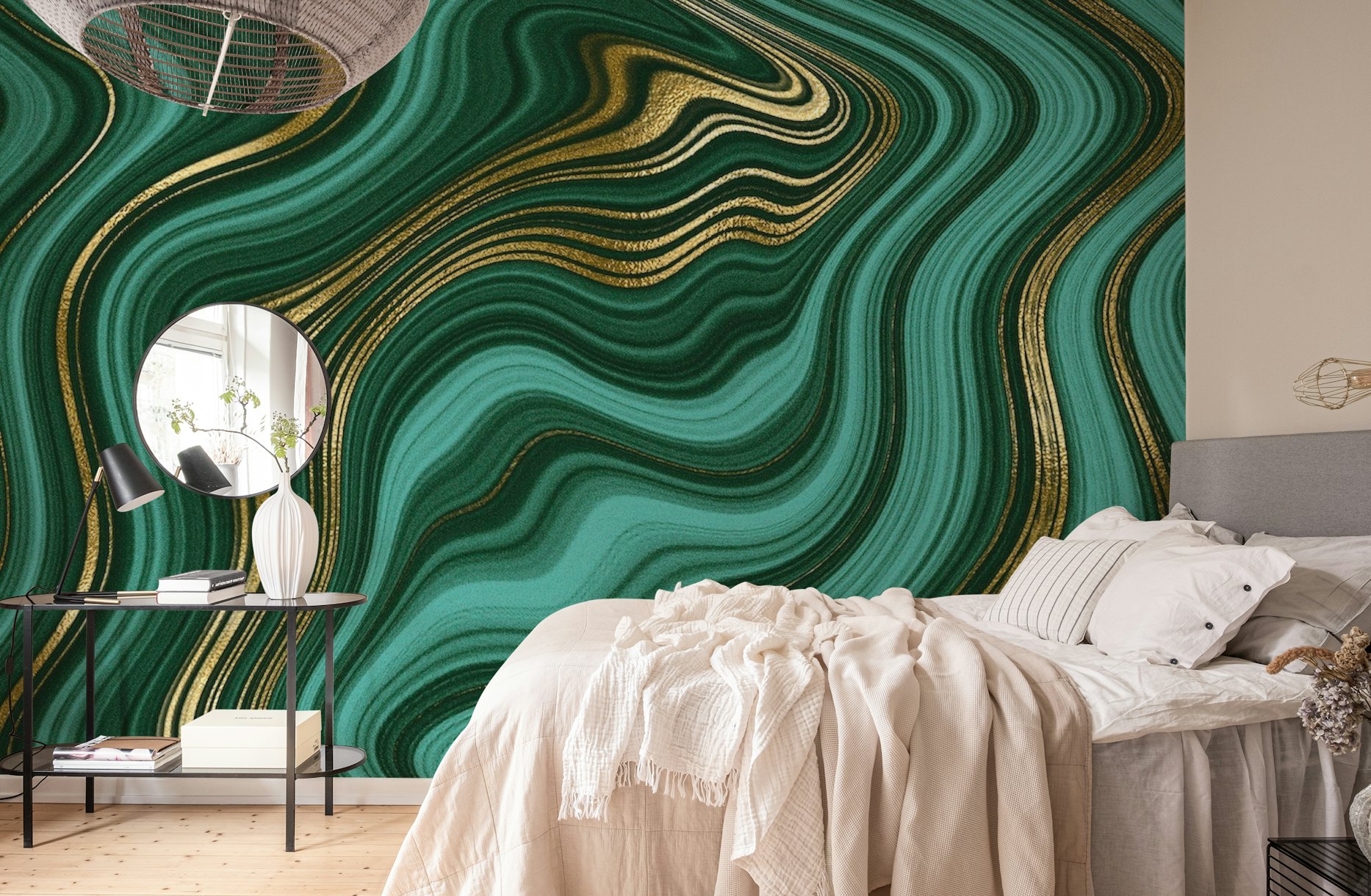 Faux Malachite Marble Waves 1 wallpaper