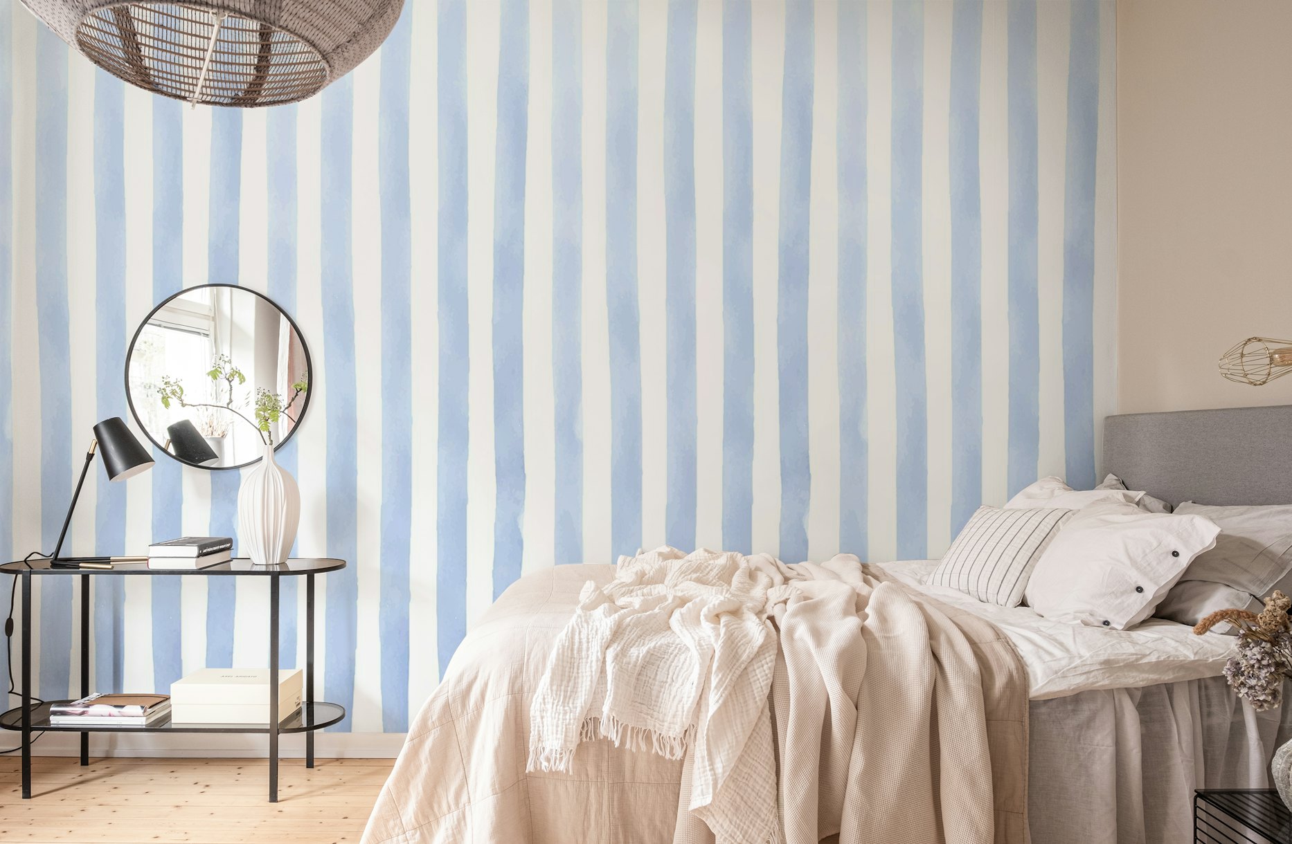 Blue watercolor stripes wallpaper