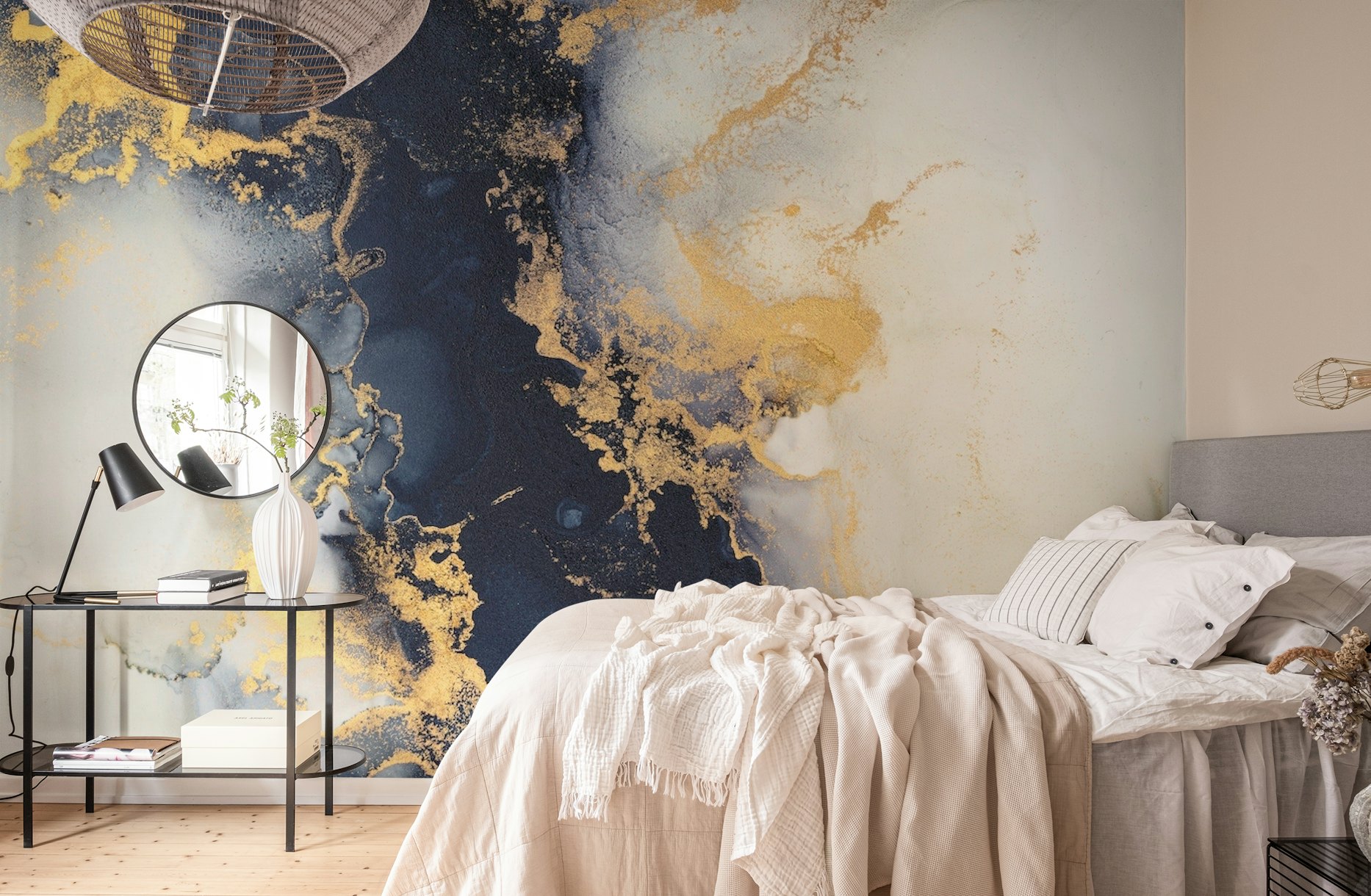 Blue and gold marble art wallpaper