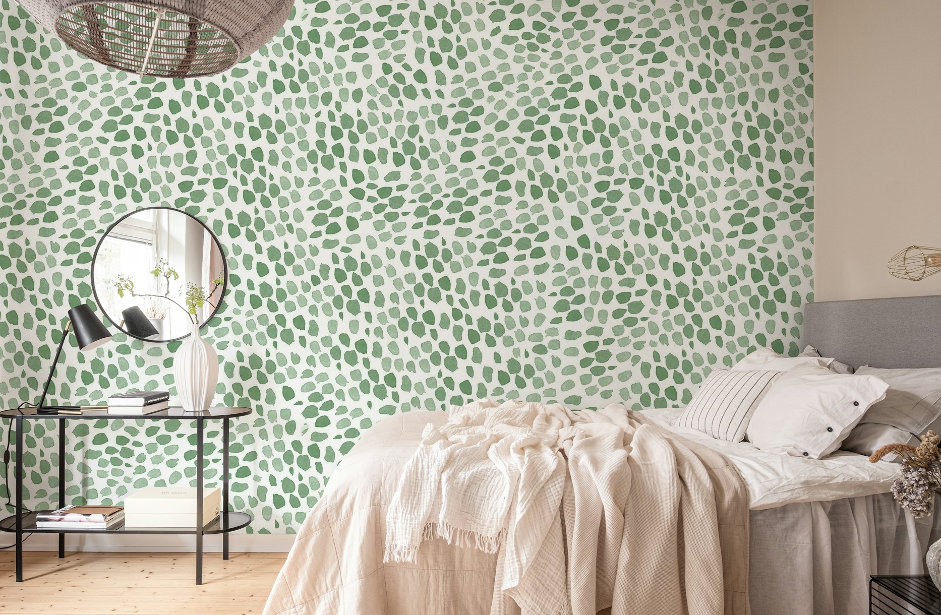 Watercolor Speckled Dots Green tapet