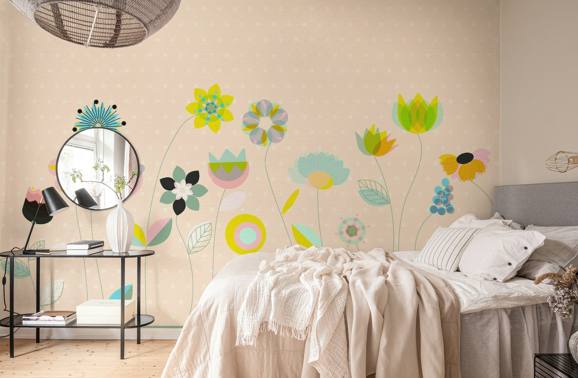 Mid century floral spring wallpaper