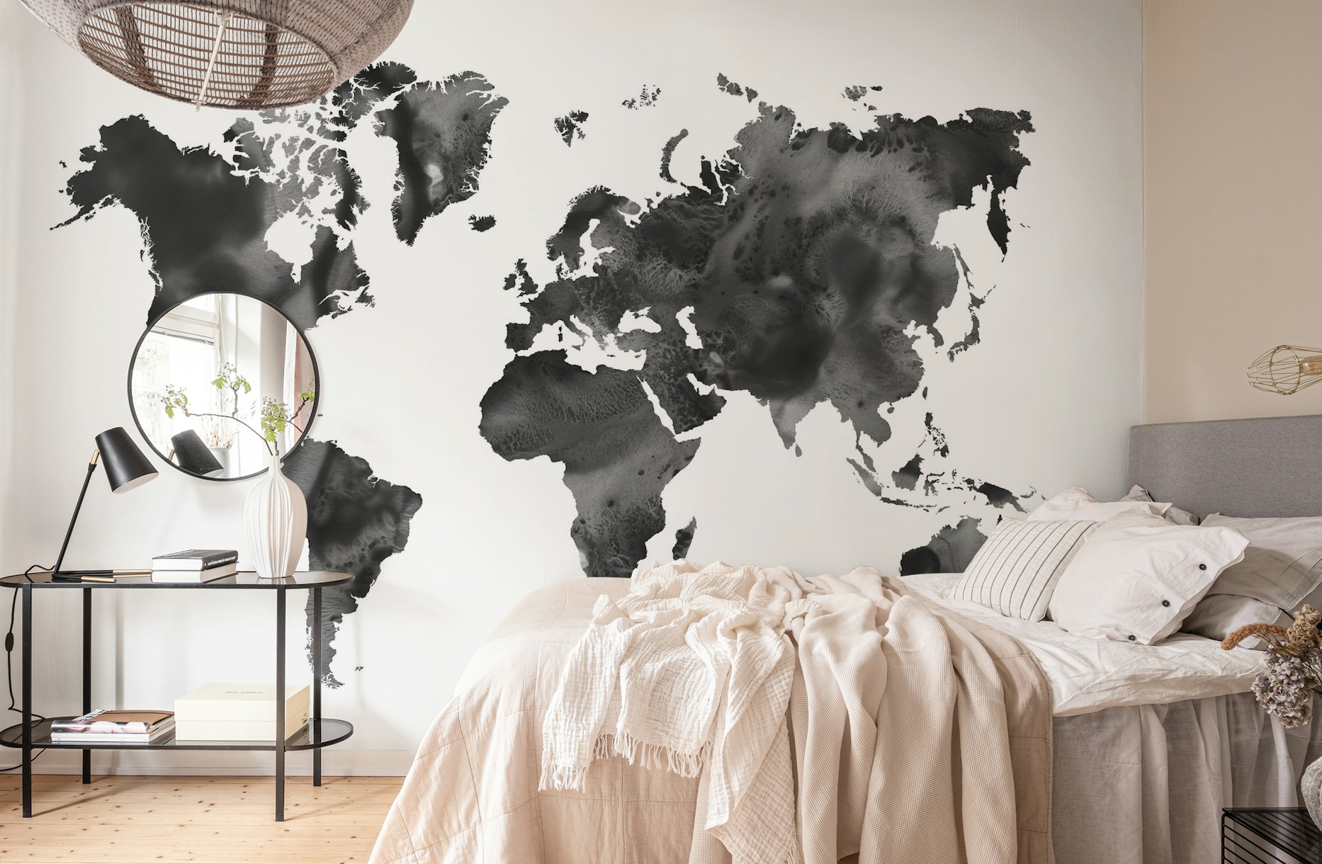 Watercolor World Map in Black wallpaper