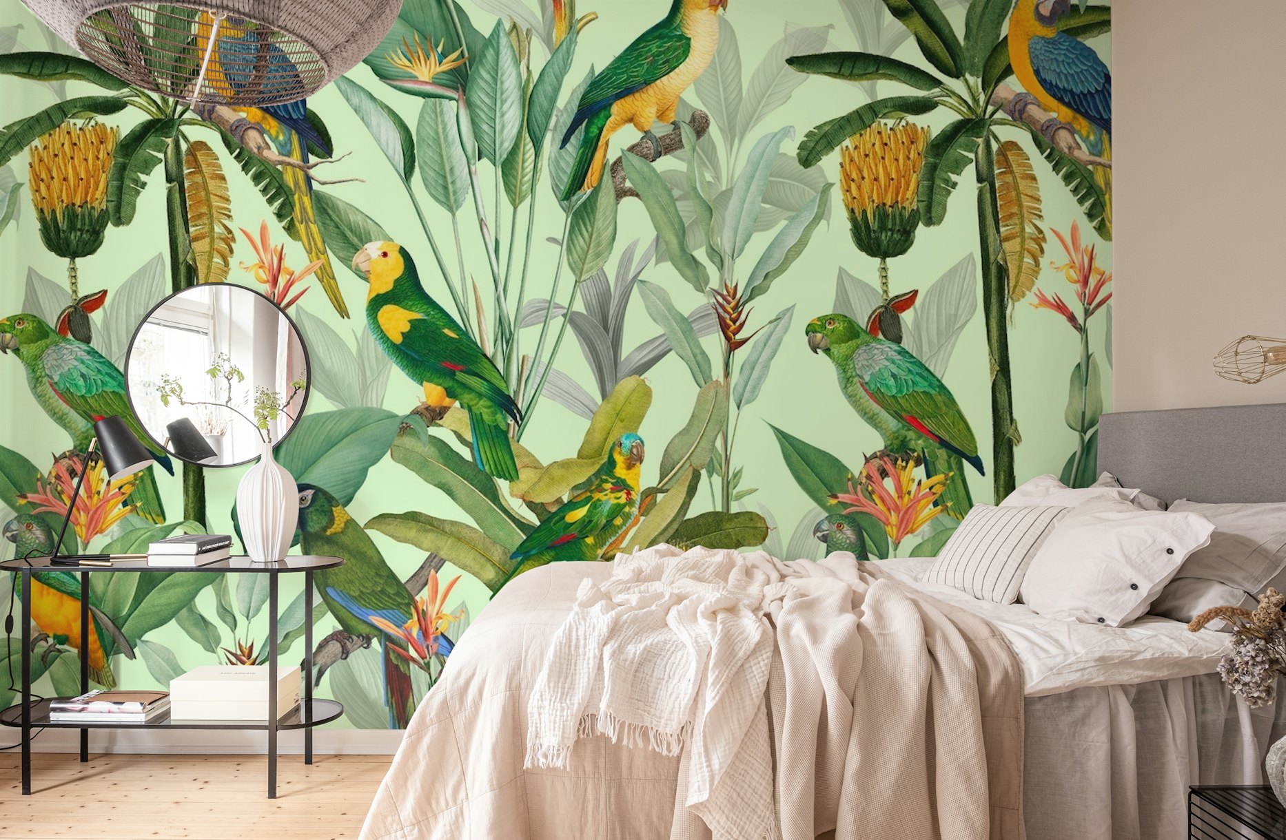 Bananas and Parrots Jungle papel pintado