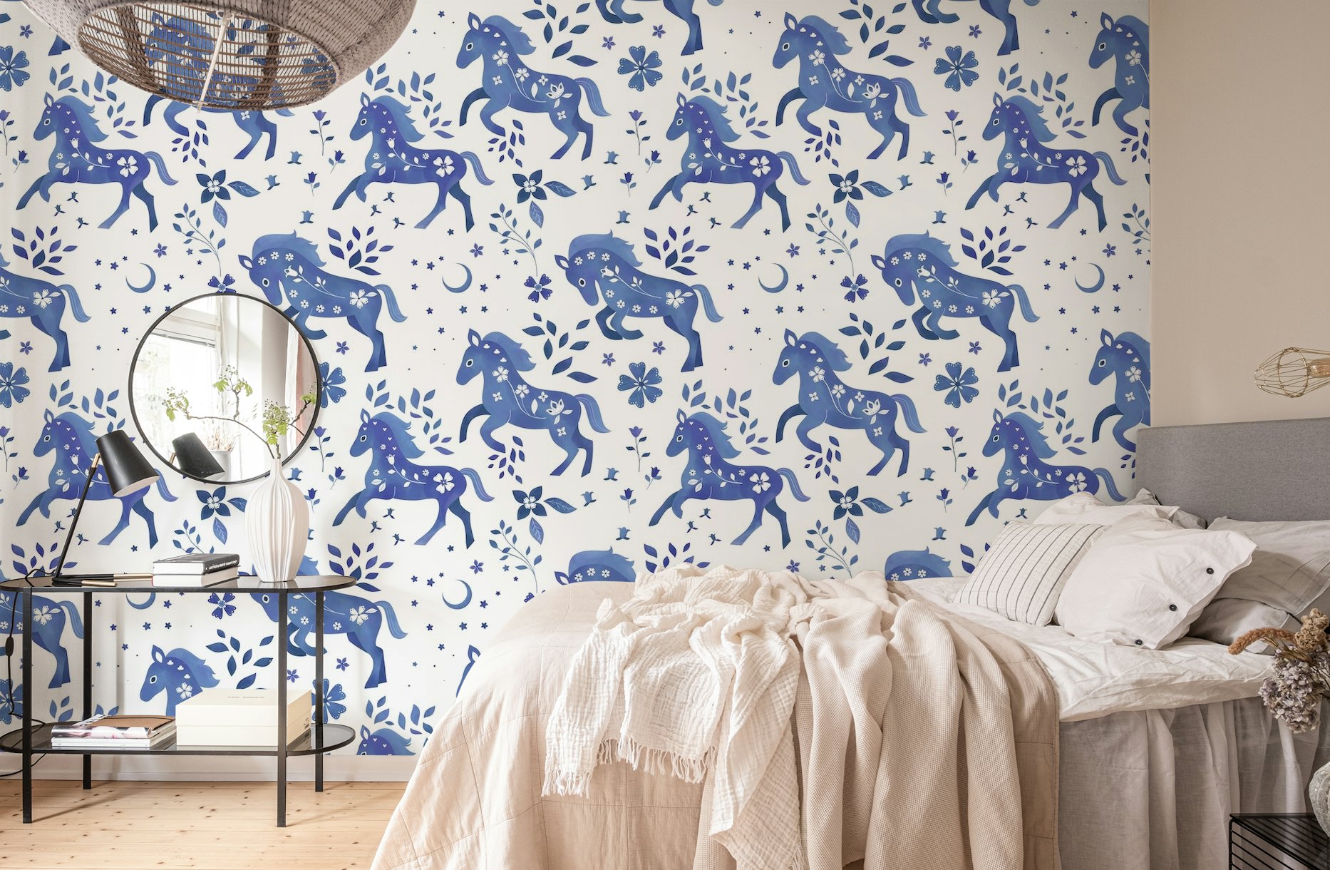Delft Blue Horses wallpaper