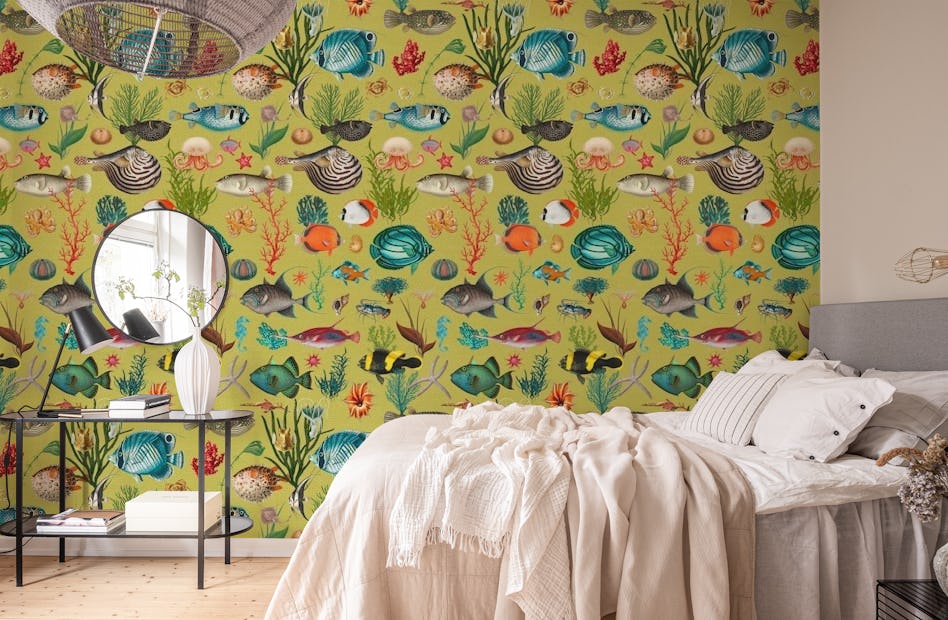 Oceania in lime green wallpaper - Happywall