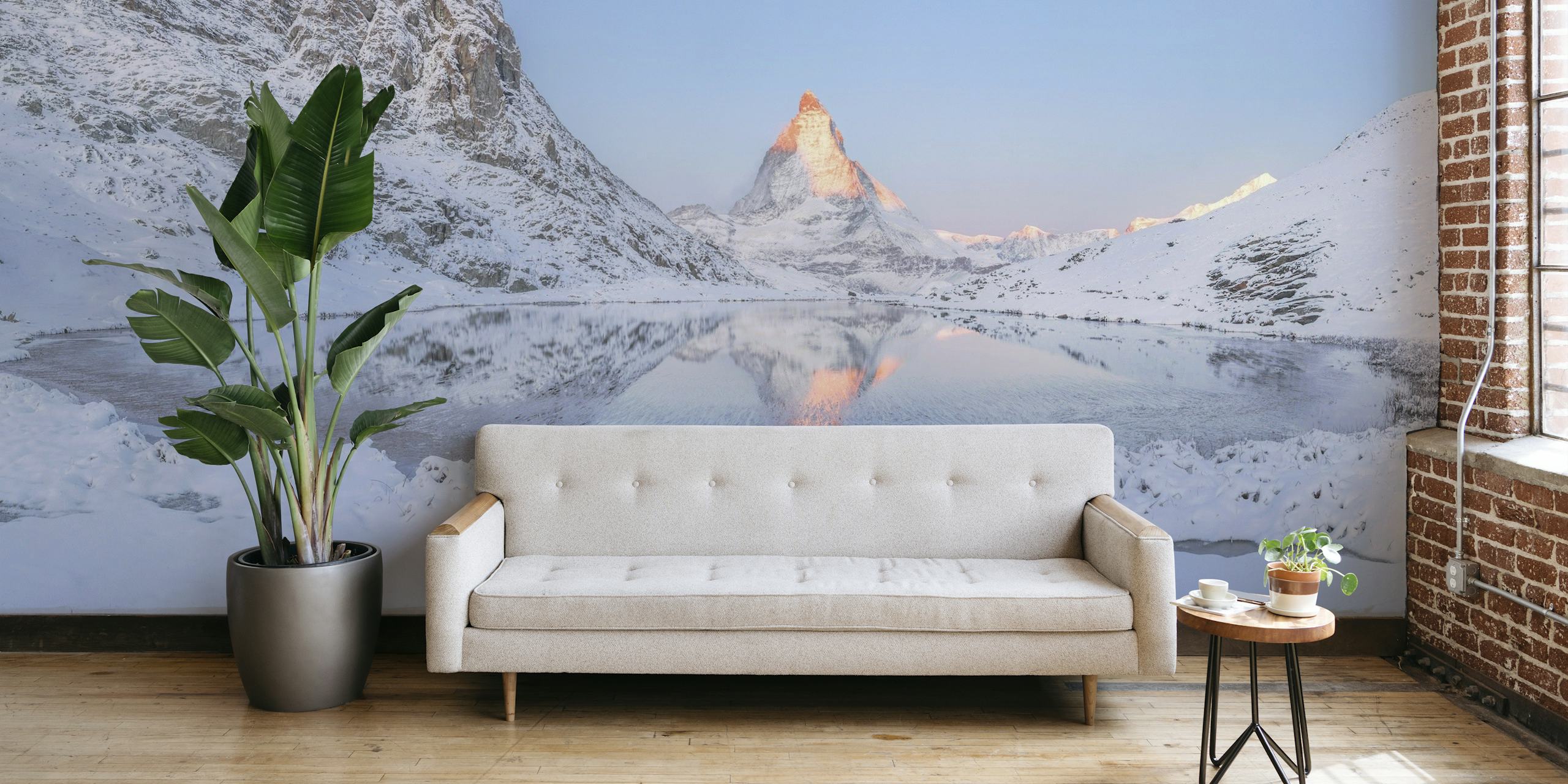 Riffelsee mountain lake wall mural with sunrise reflection