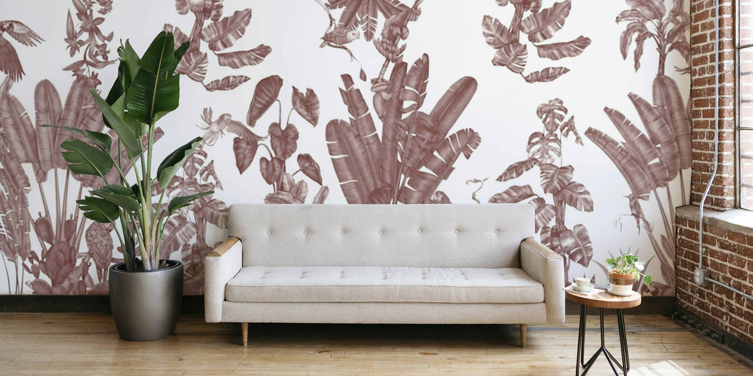Red parrot and jungle foliage wall mural