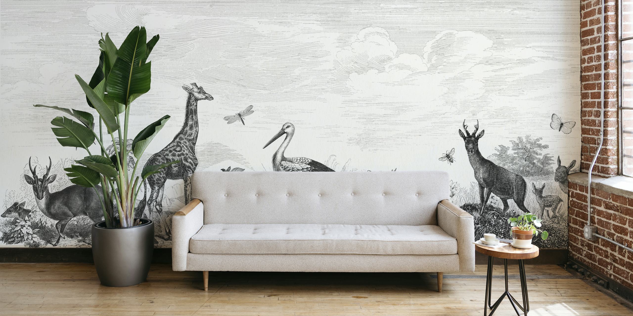 Tapeta Vintage animals vystavená v místnosti