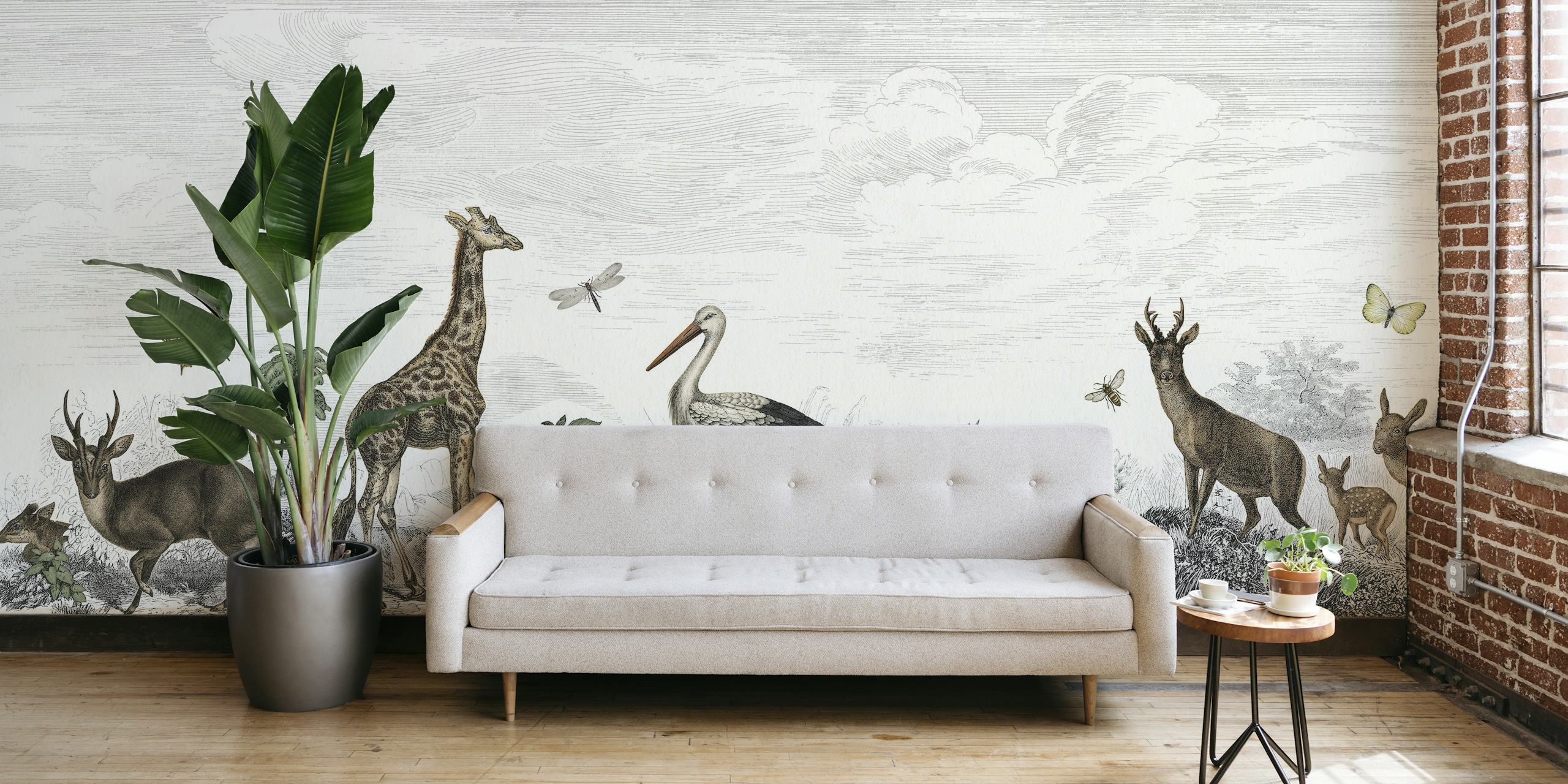 Vintage animals colour wallpaper