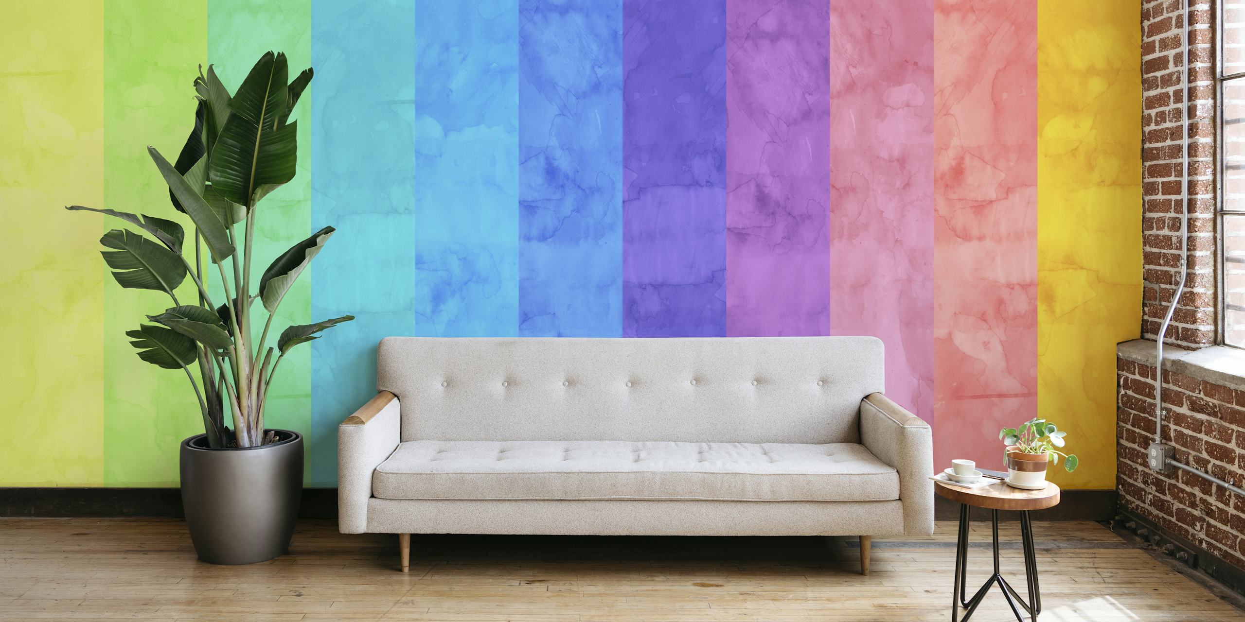 Watercolor geometric wallpaper with vibrant rainbow colors