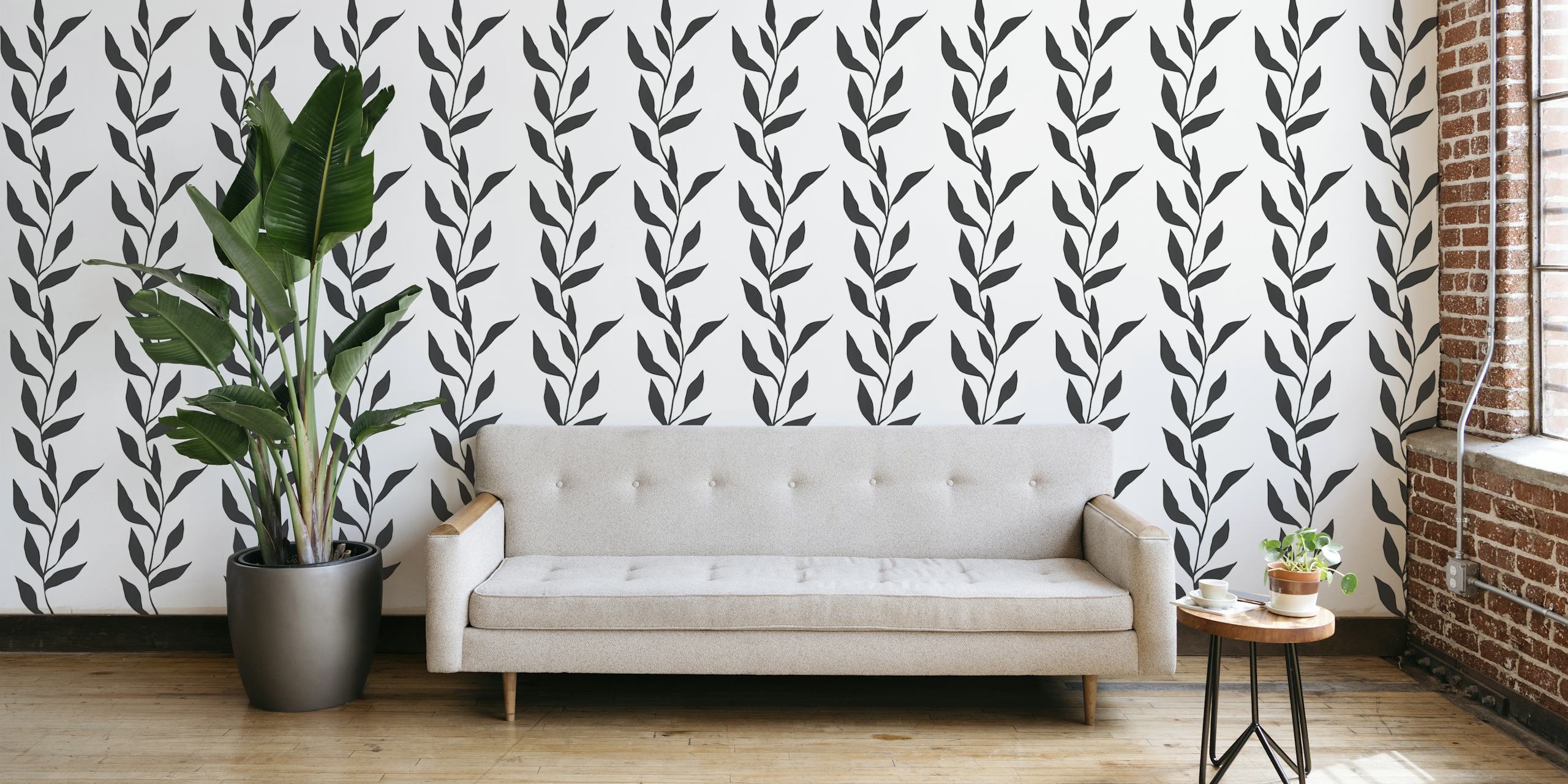 Monochrome Leaf Design tapet i et rom