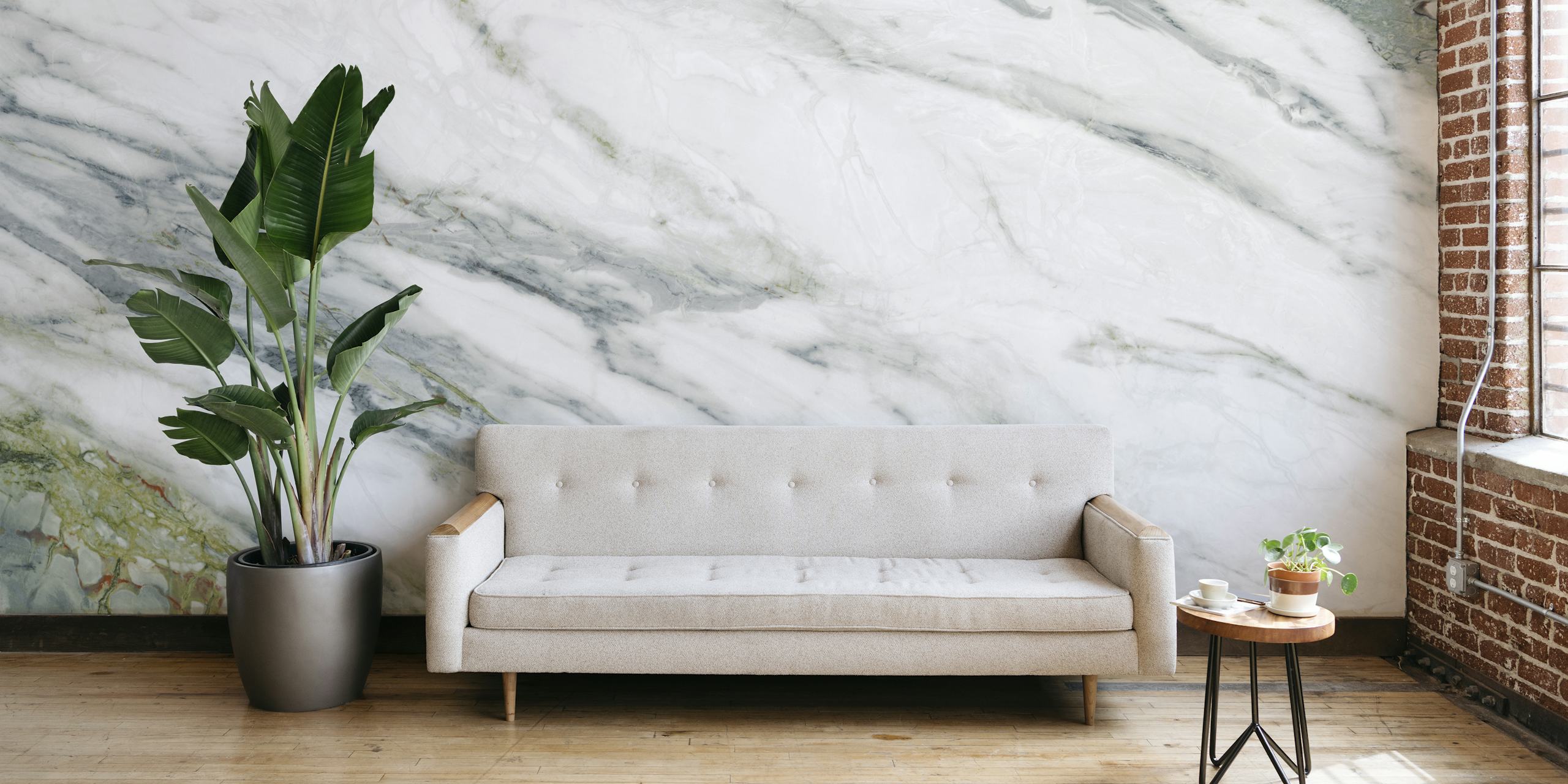 White Green Italian Marble behang in een kamer