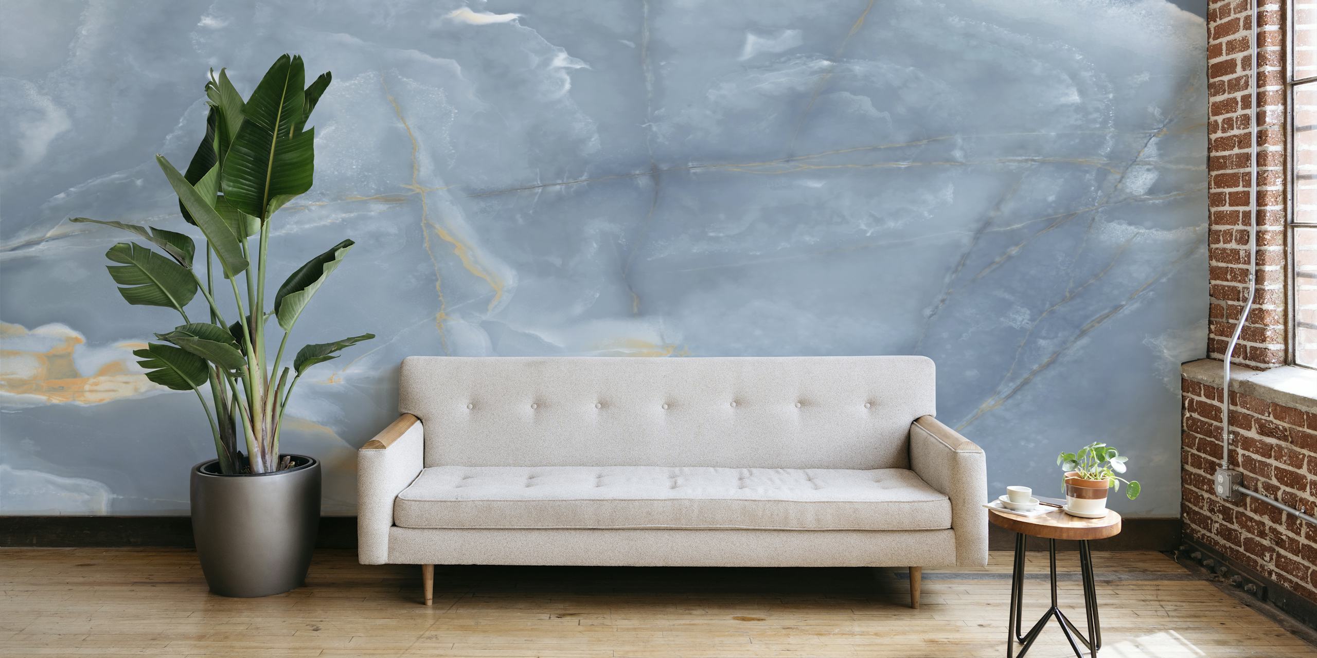 Blue tile stone tapet vist i et rum