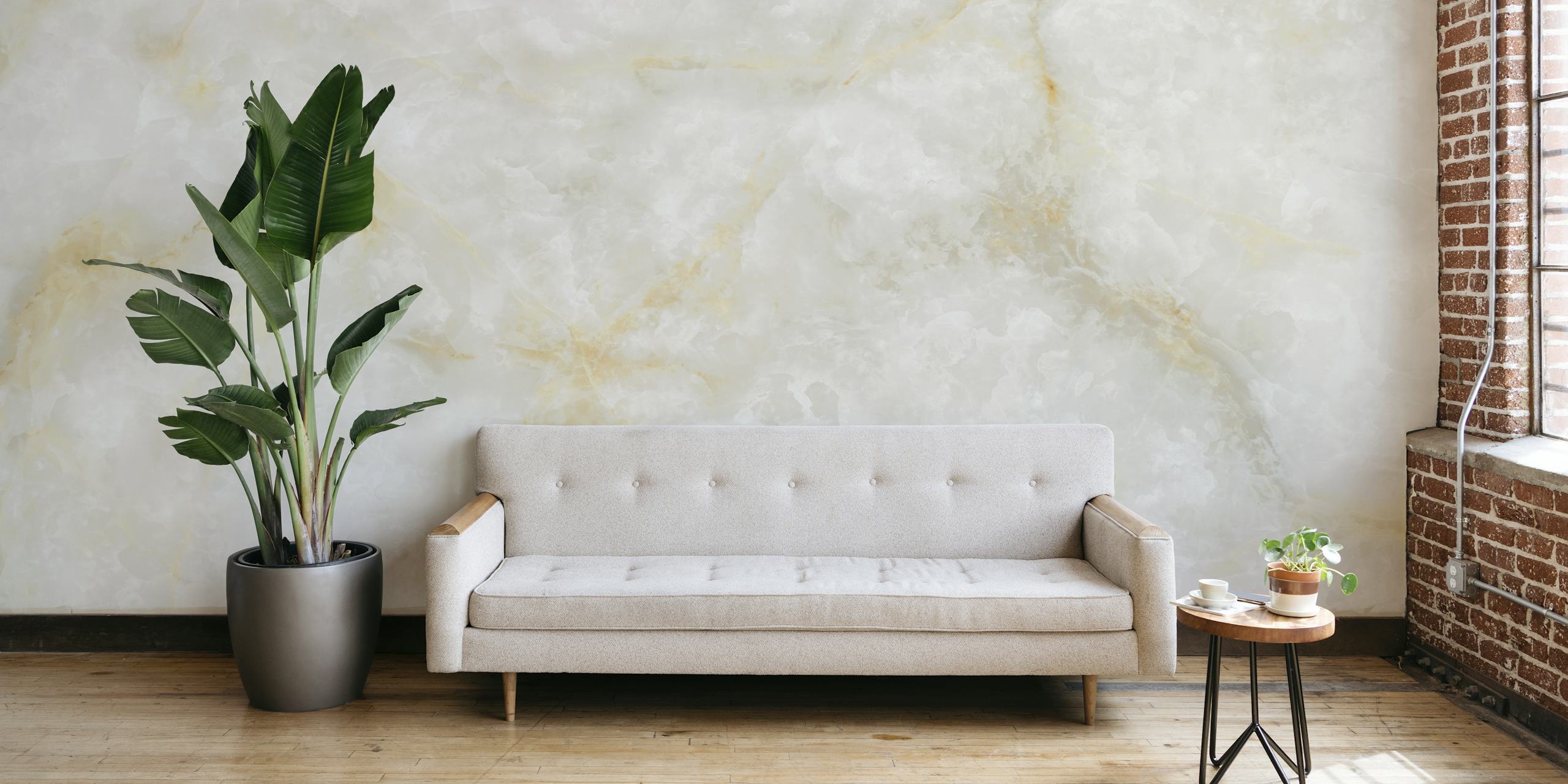 White marble wallpaper with gold veins and soft texture