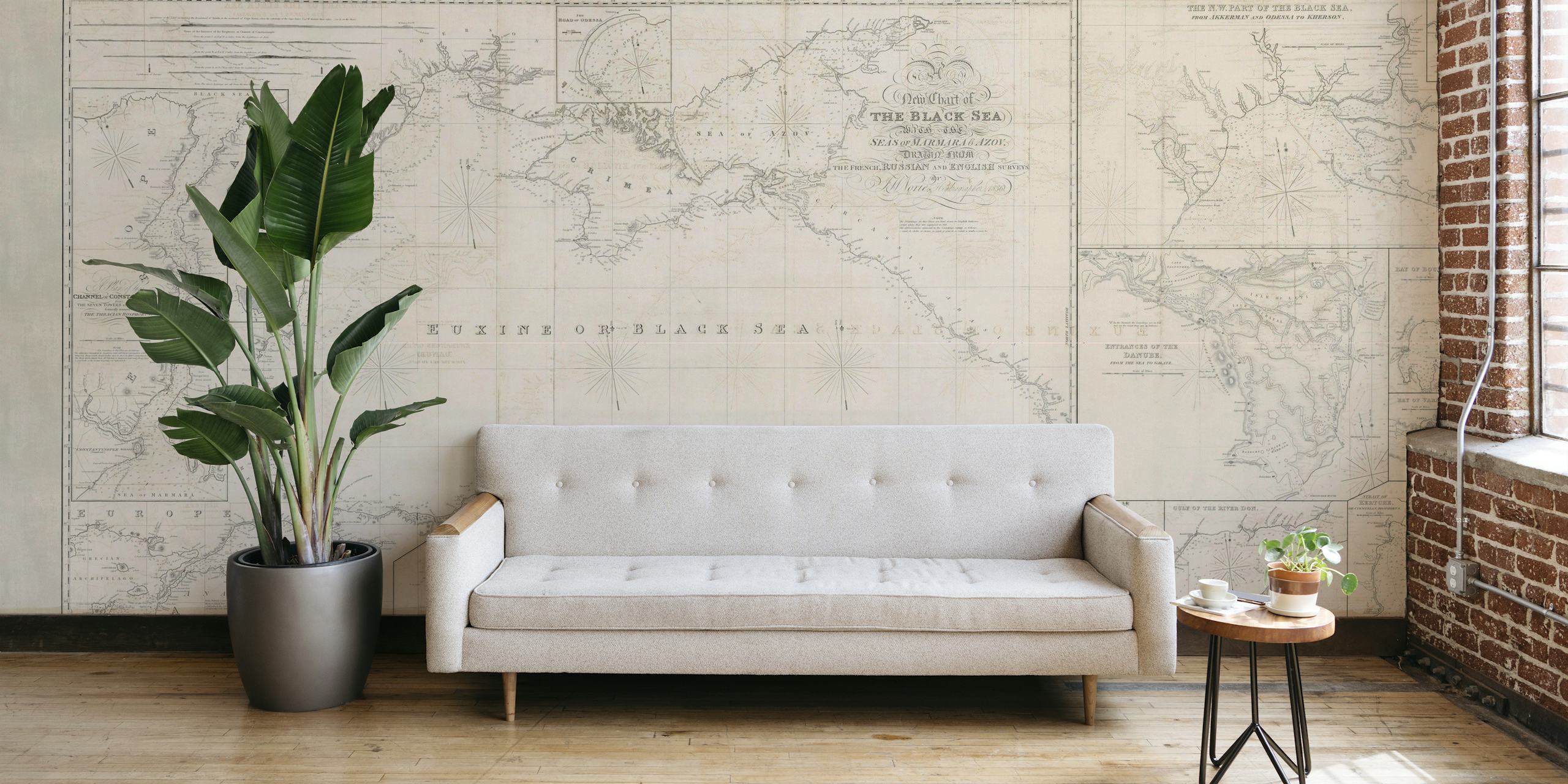 Vintage cartographic wall mural of the Black Sea with intricate geographical details