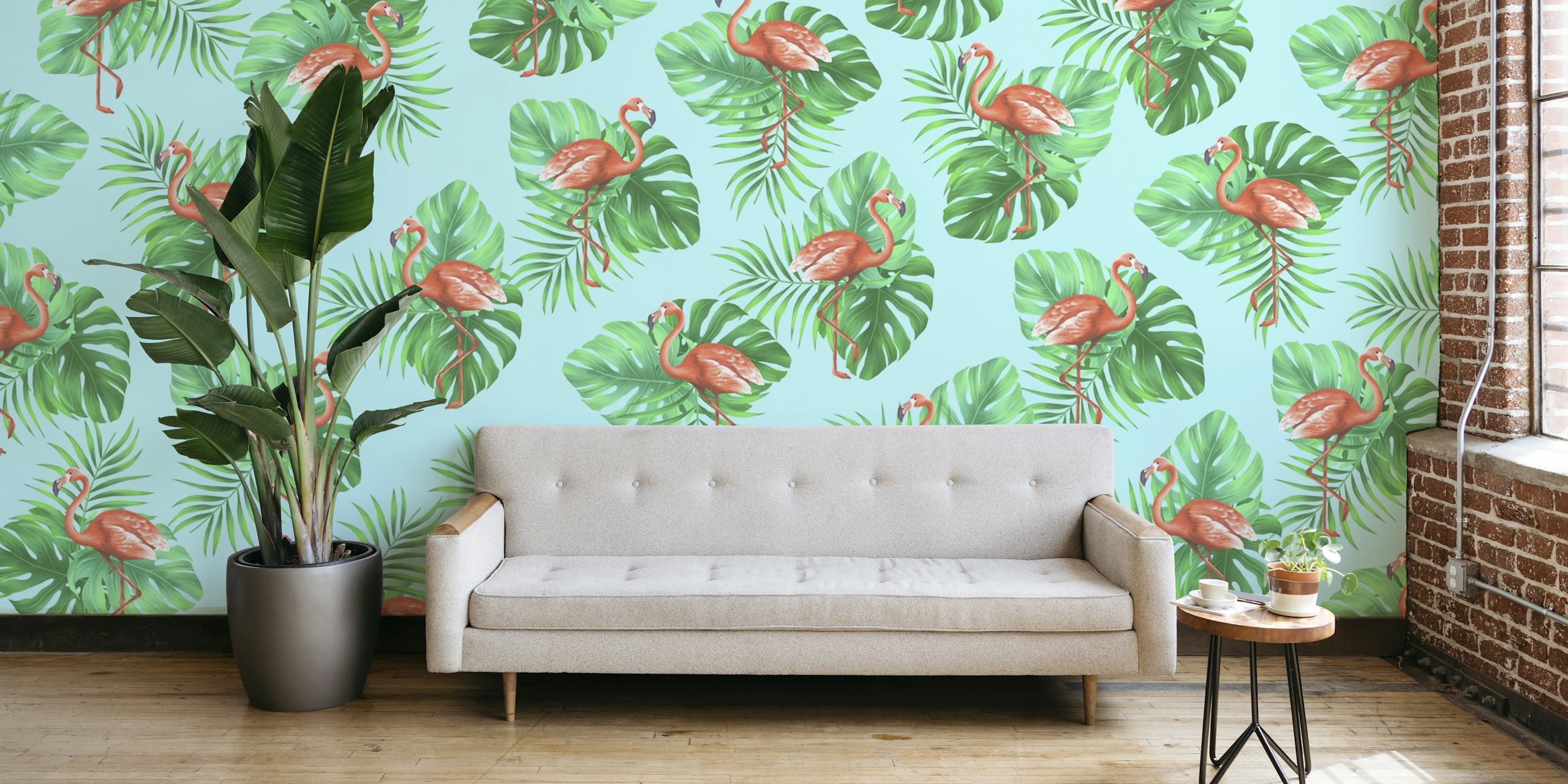 Tropical pattern flamingos II ταπετσαρία σε ένα δωμάτιο