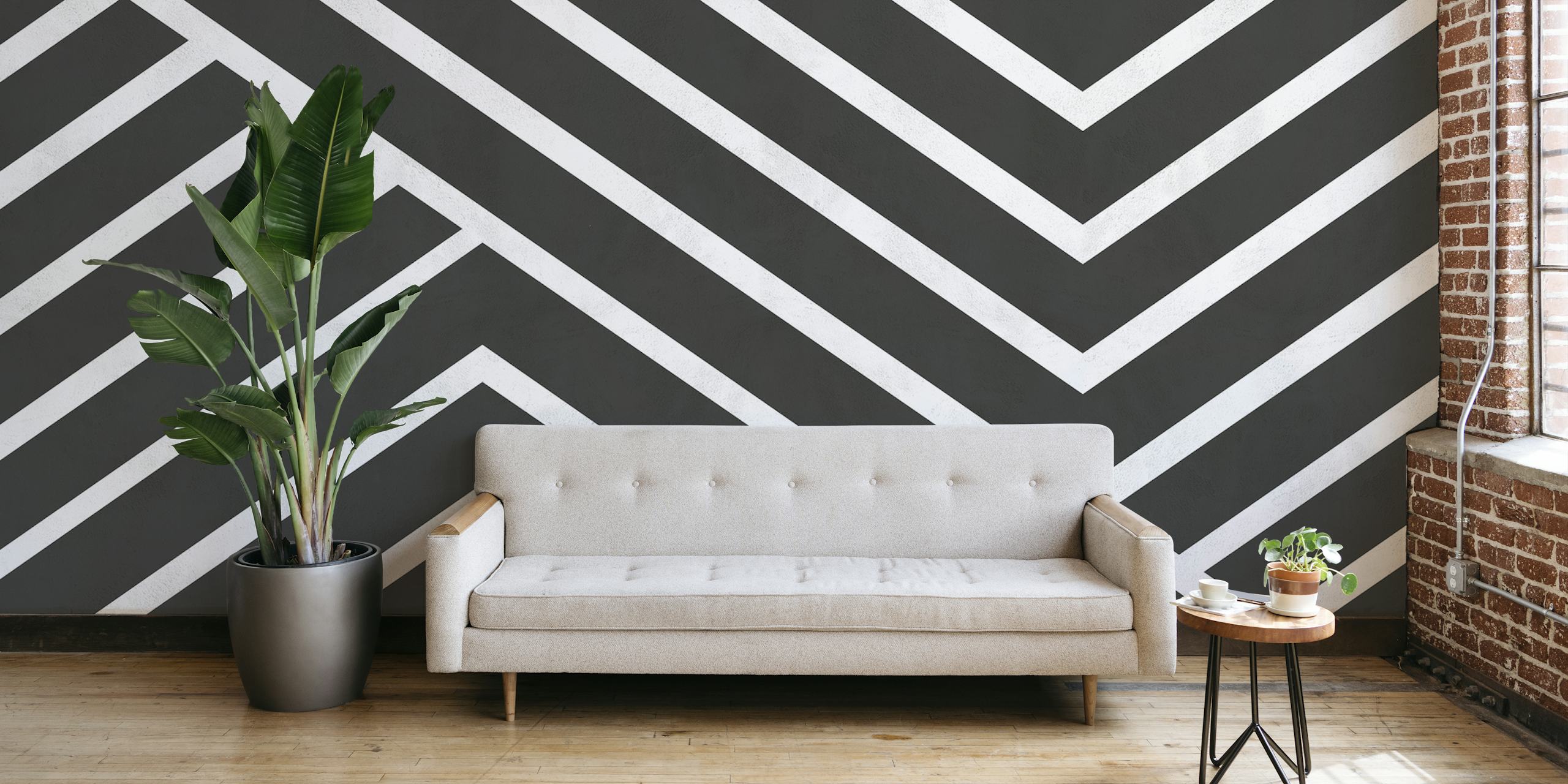 Geometrische lijnen in zwart en wit op behang