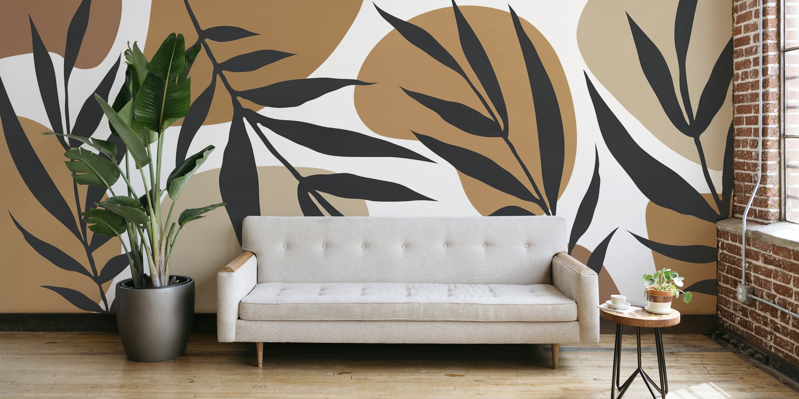 Tropical Leaves 02 τοιχογραφία με στιλιζαρισμένα φύλλα σε γήινες αποχρώσεις