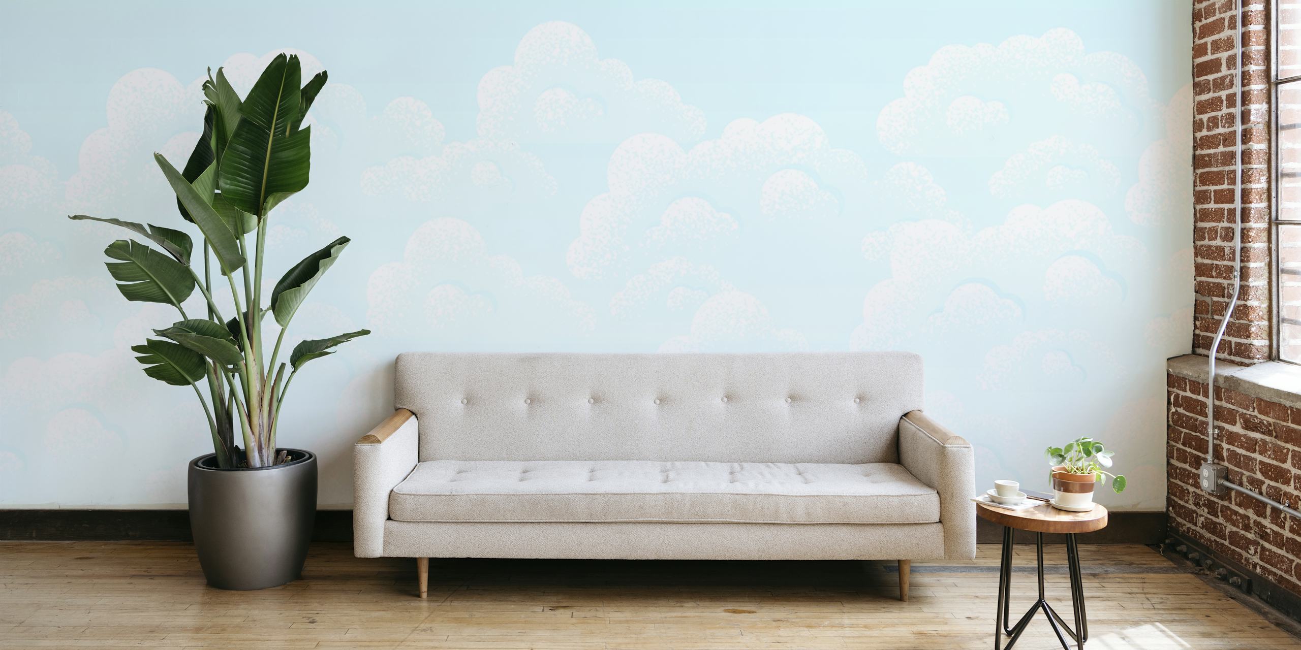 Papel pintado Blue vintage clouds en una habitación