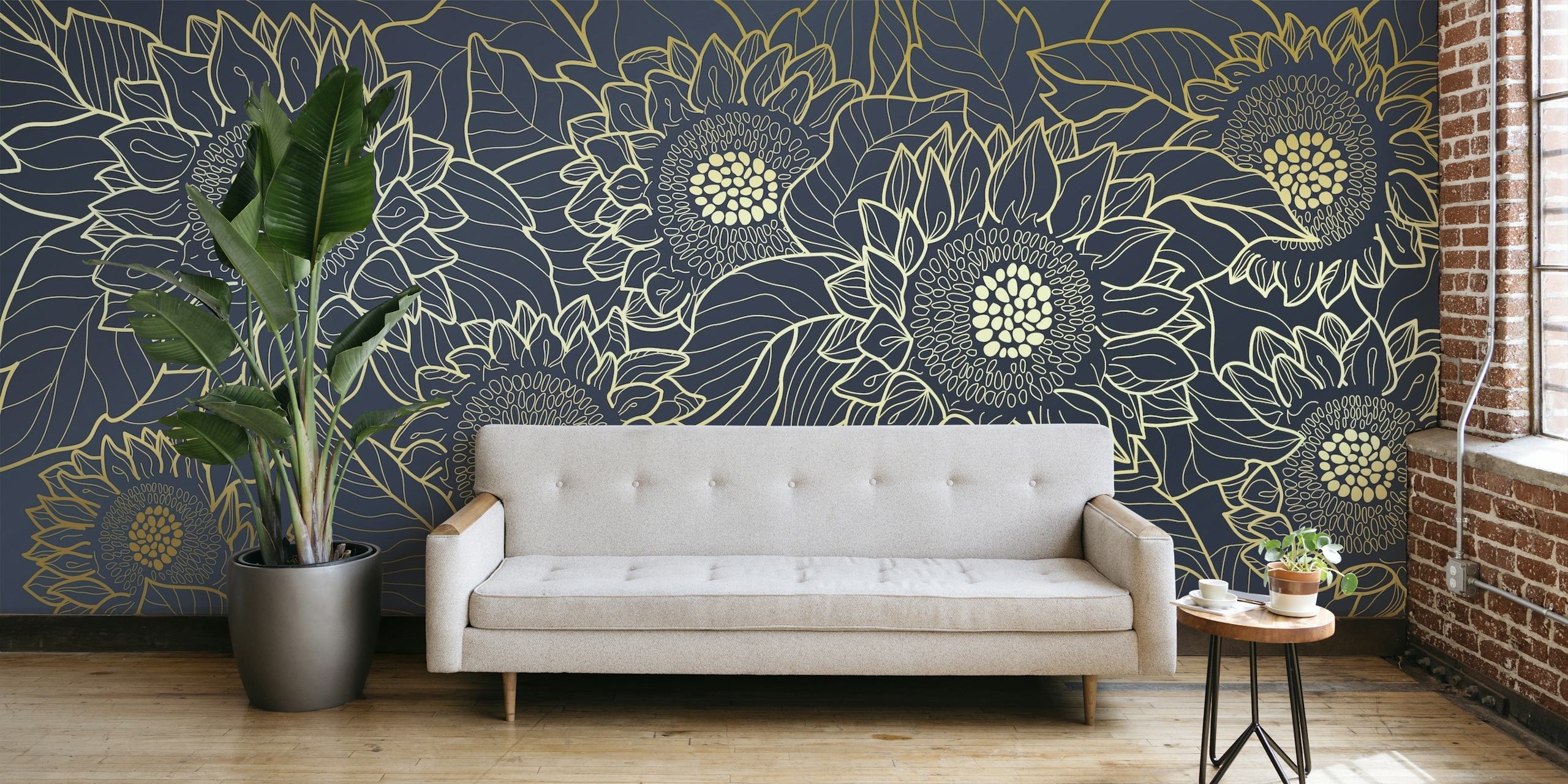 Sunflower Line Art behang
