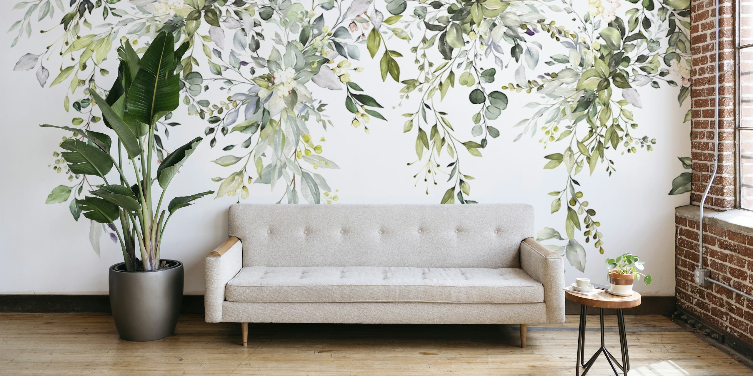 Floral arrangements in soft greens and pastel hues wallpaper