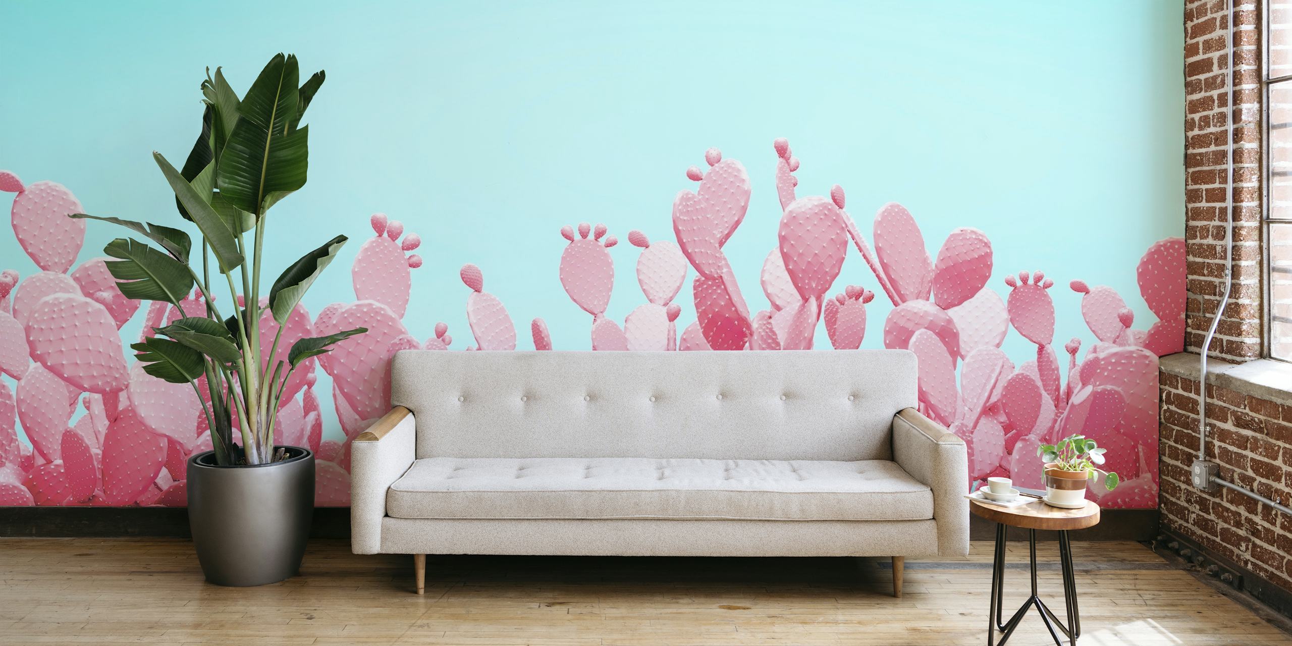 Pink cactus art papel pintado
