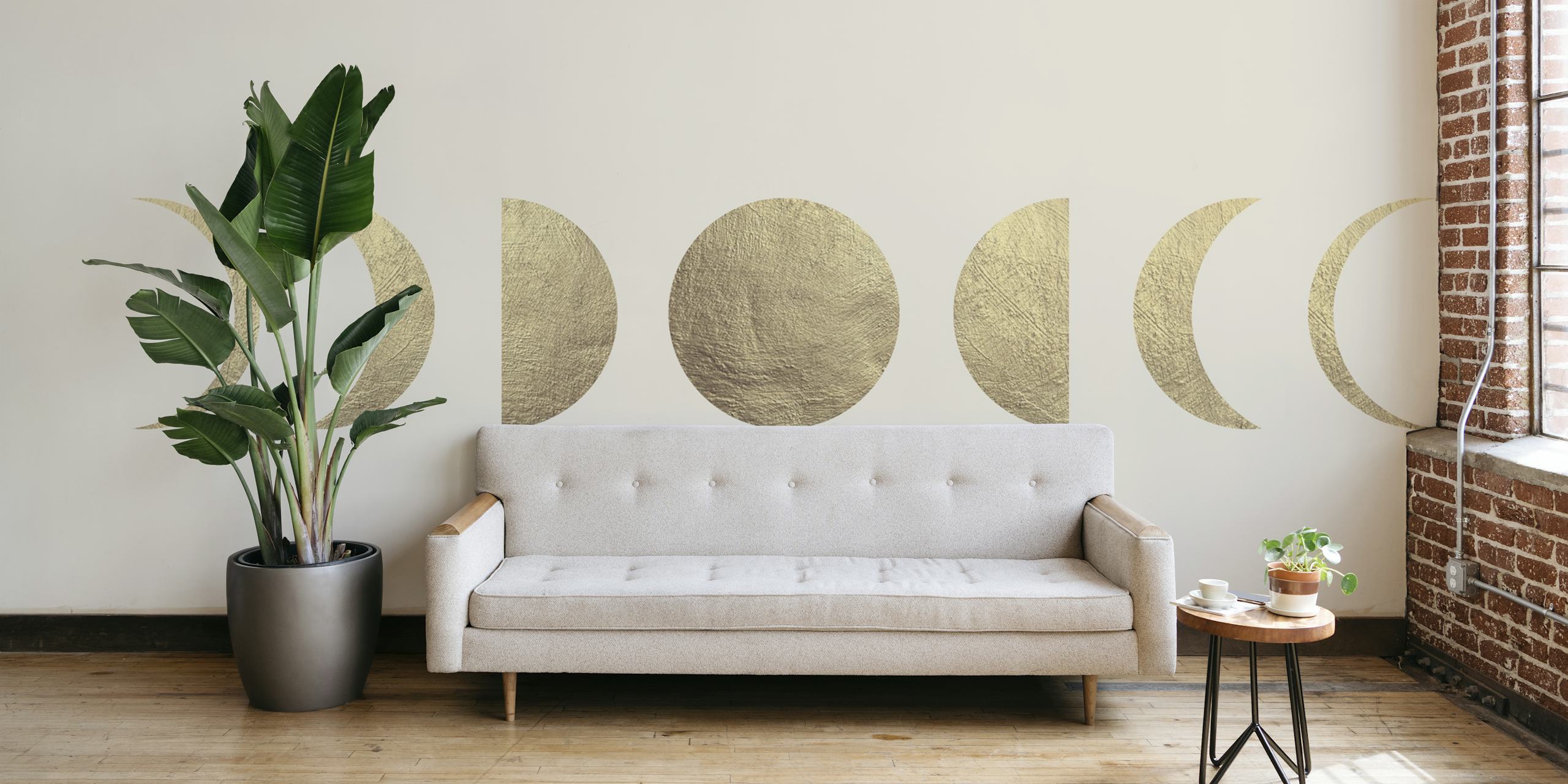 Gold moon phases on a light background wallpaper