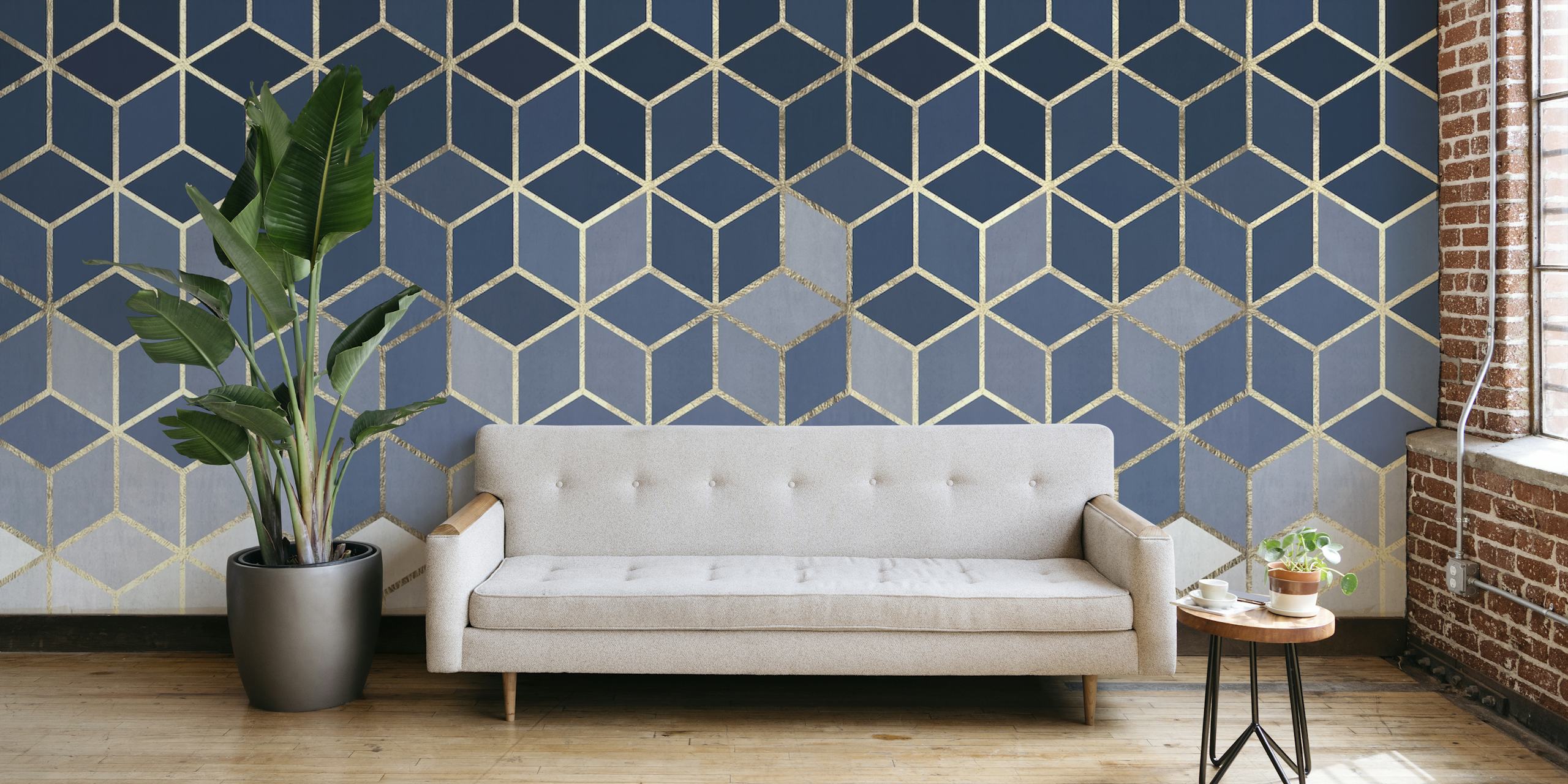 Carta da parati con motivo geometrico a quadrati dorati