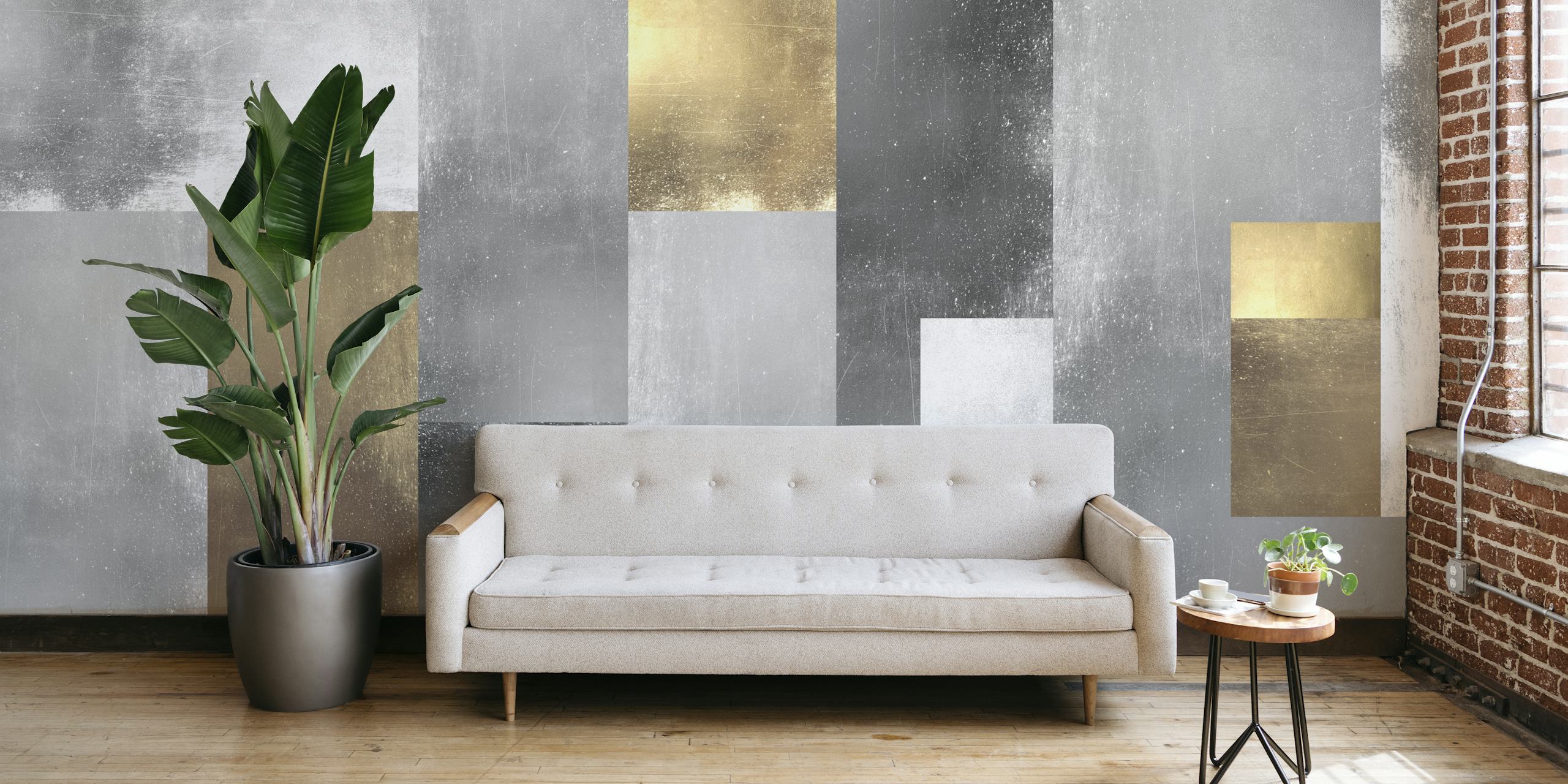 Metal and gold art tapet i ett rum