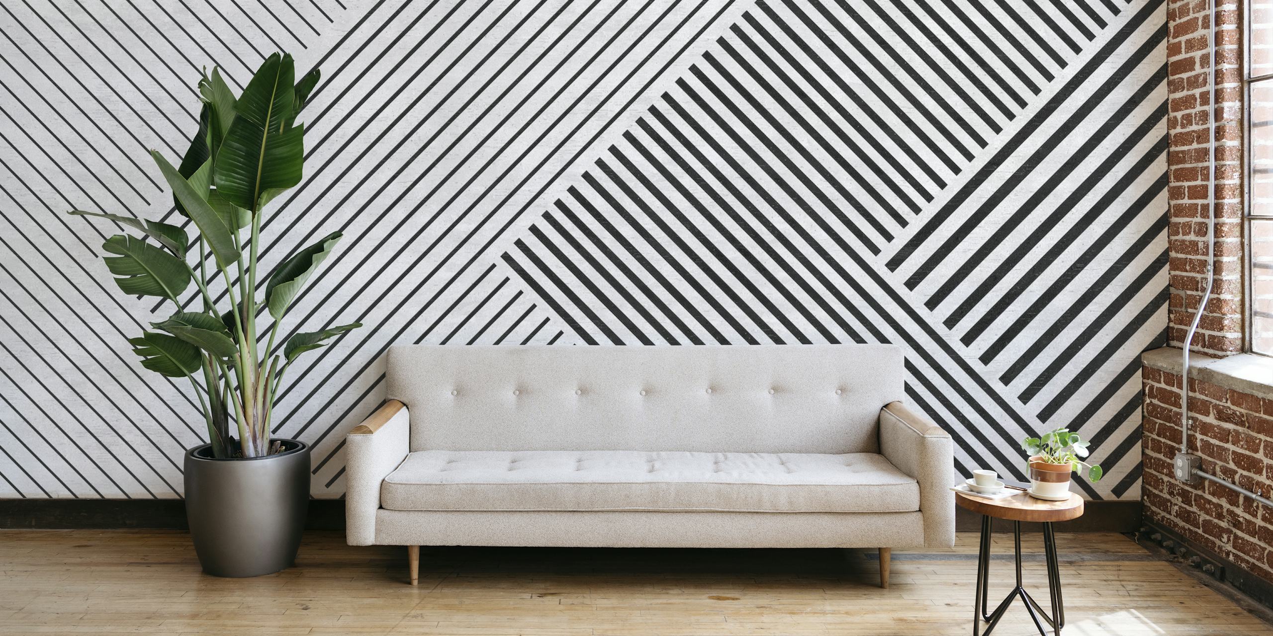 Black and white striped geometric pattern wallpaper