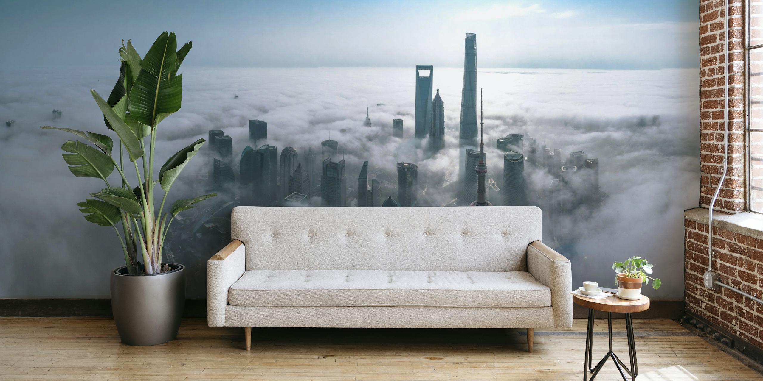 Shanghai in the fog from above tapetit