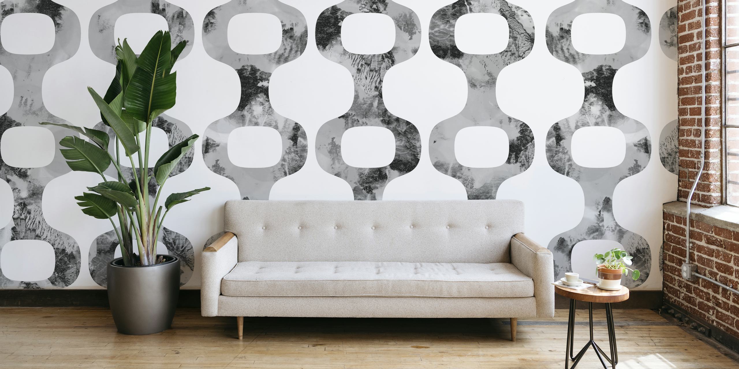 Mid-Century Urban geometric pattern wallpaper in black and white
