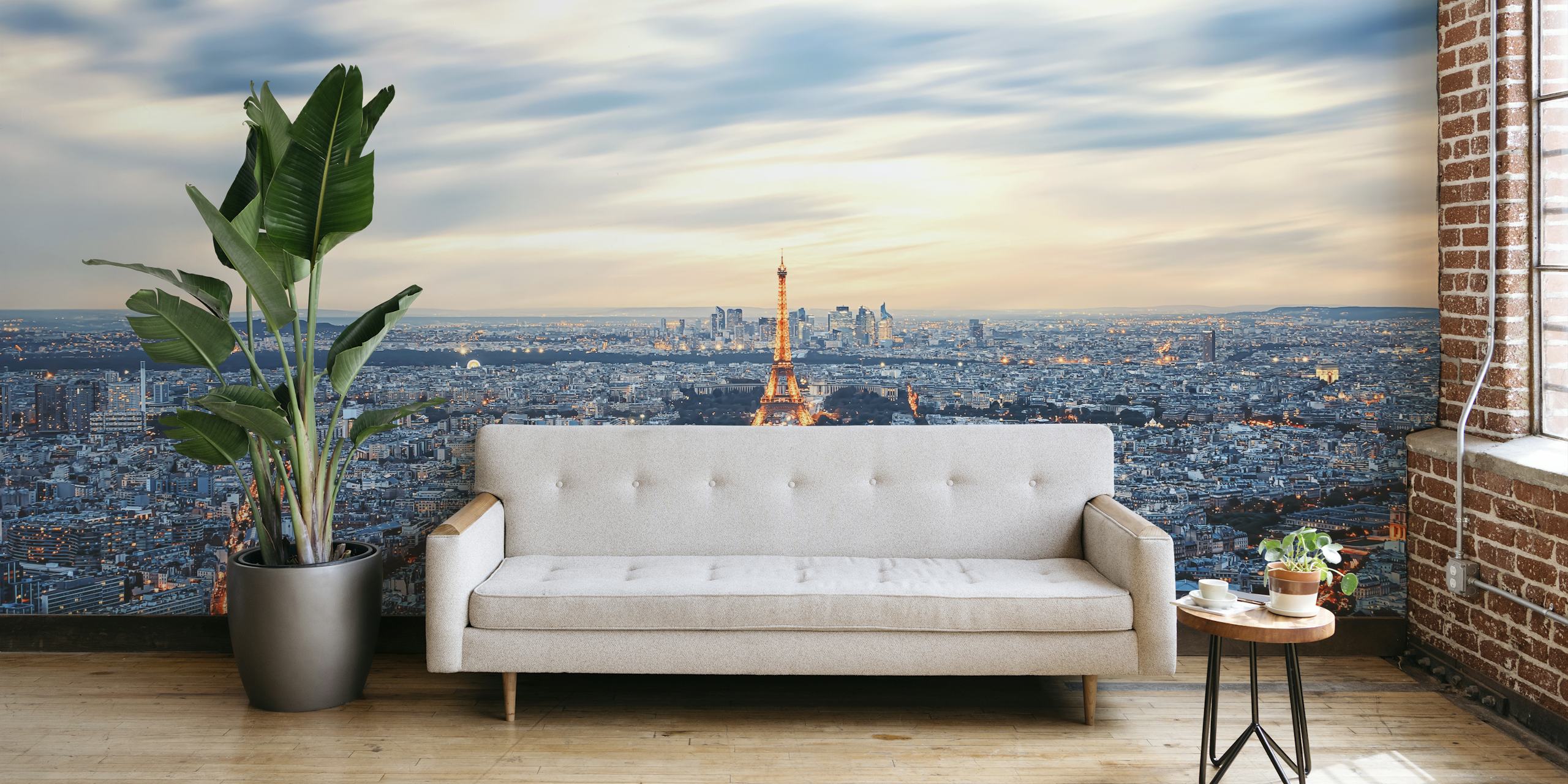 Paris skyline wall mural with Eiffel Tower during sunset