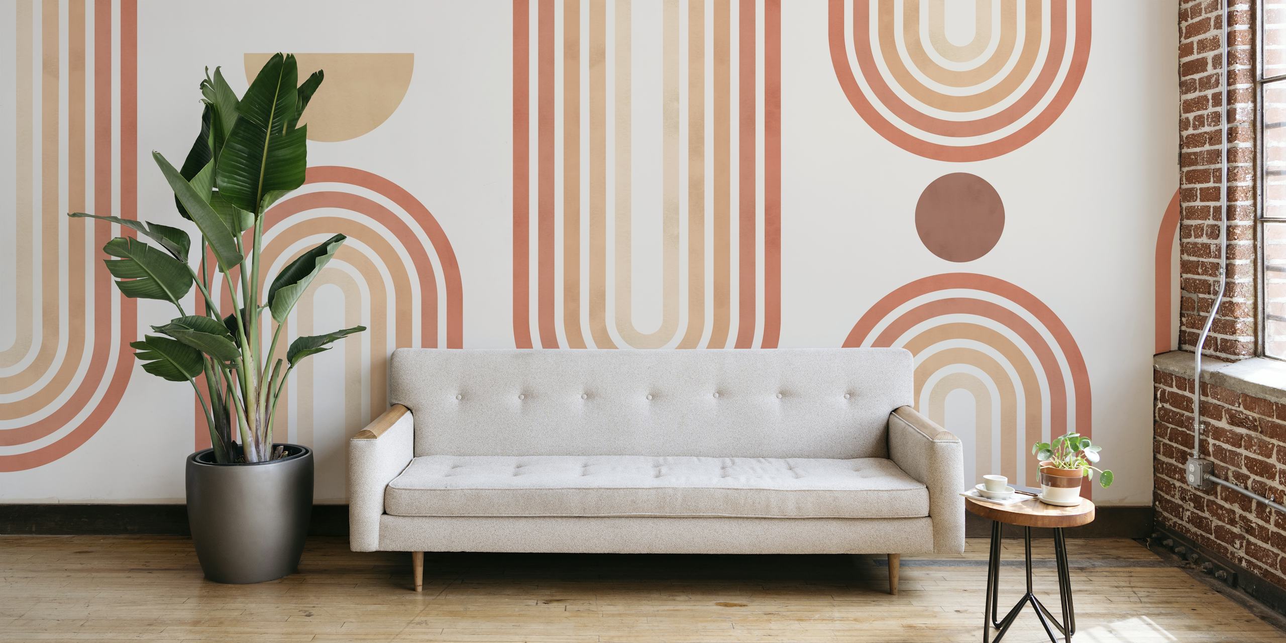 Curved lines and circles in warm tones wallpaper