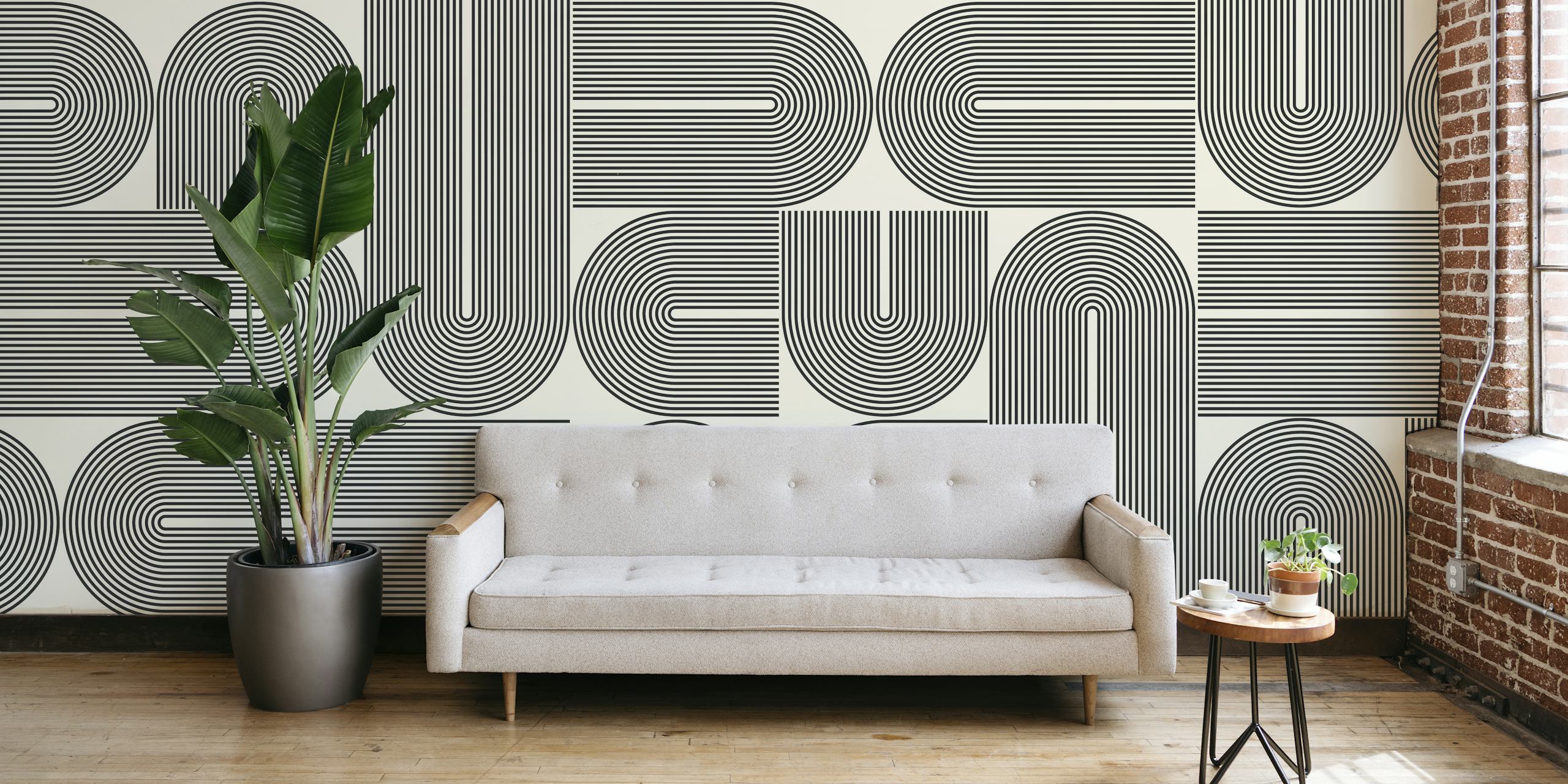 Geometric lines and circles in black and white wallpaper