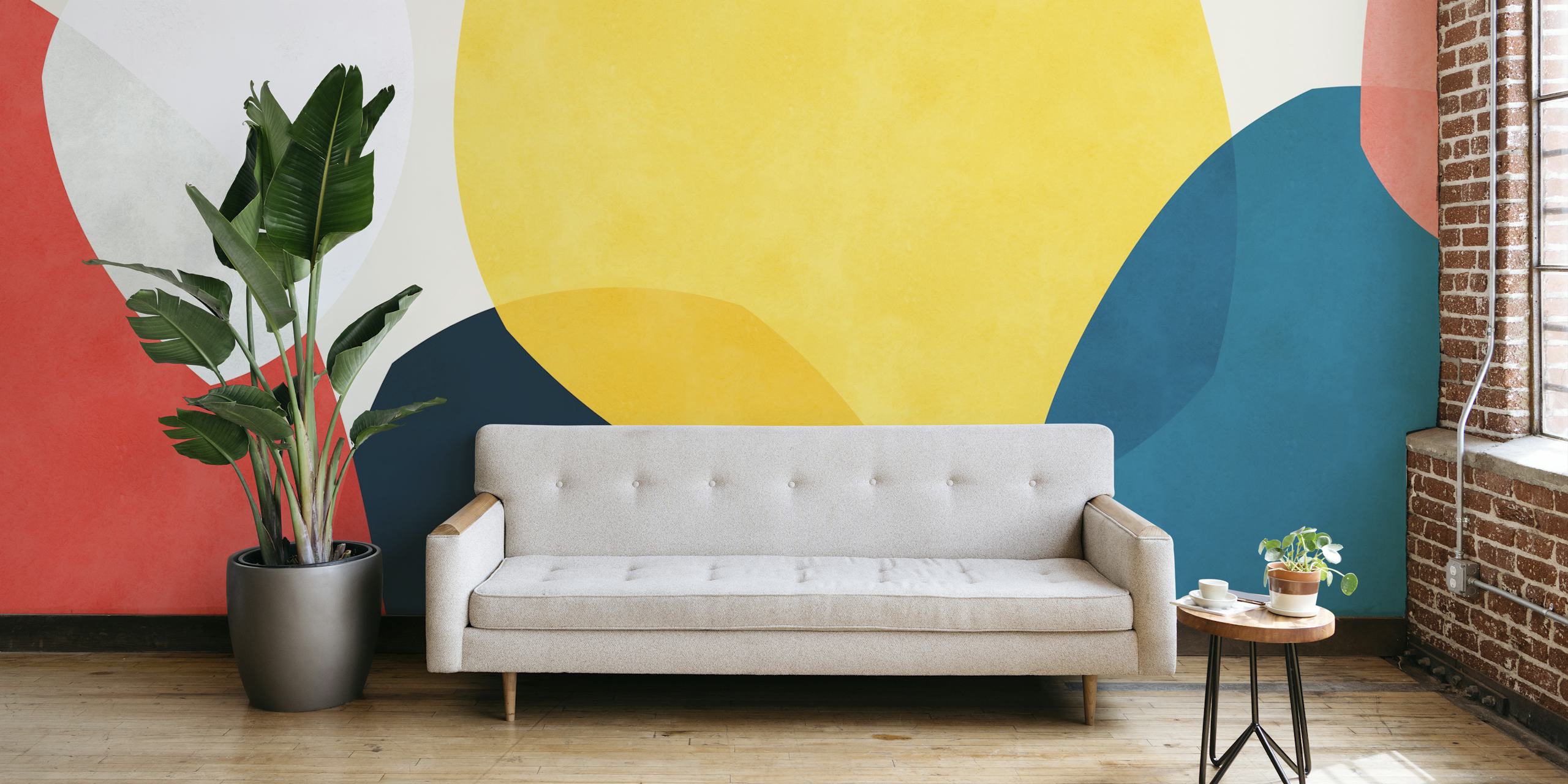 Colorful abstract shapes wallpaper in a room