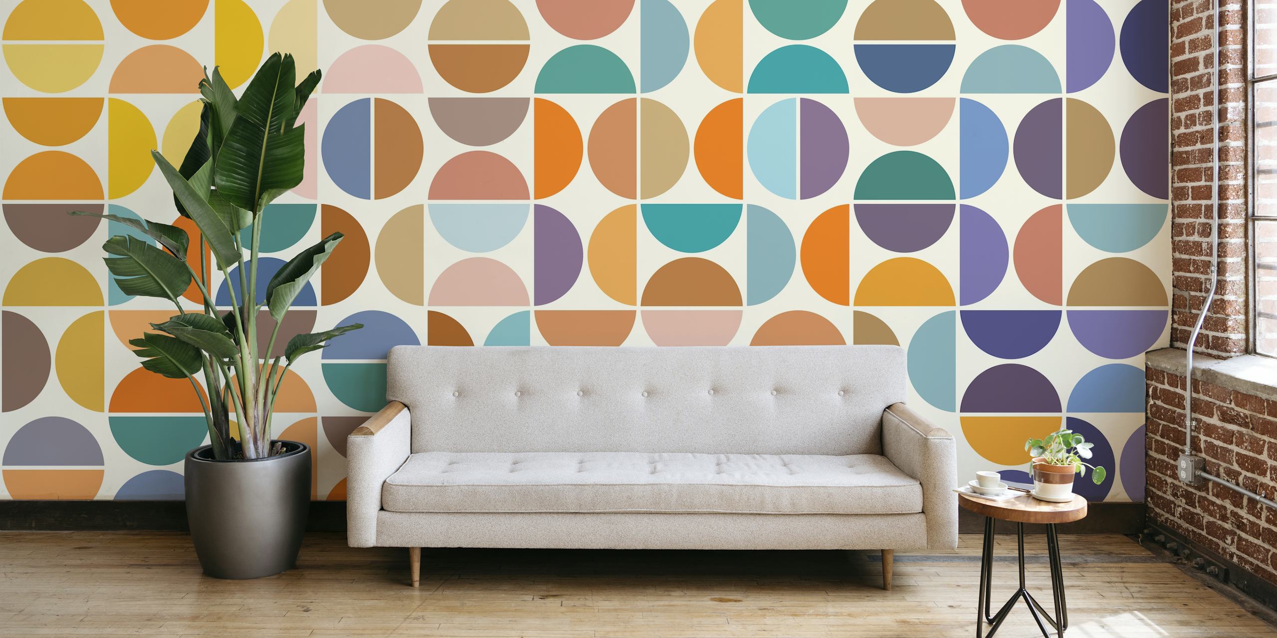 Geometric pattern of overlapping circles wall mural in multiple colors
