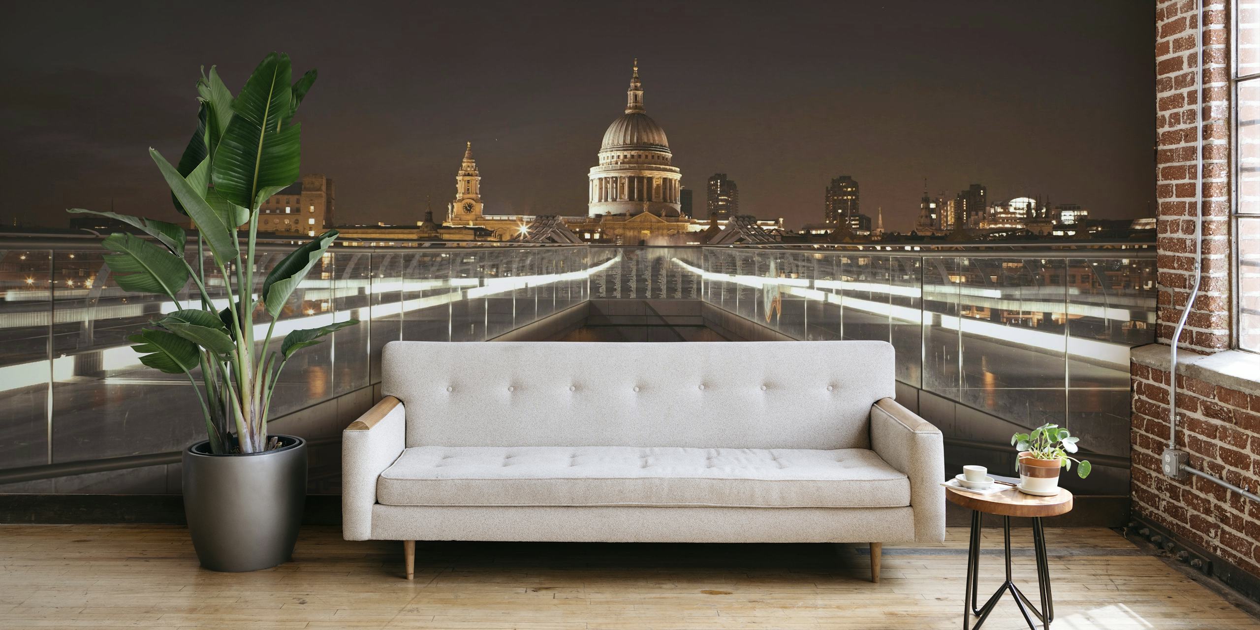 Millennium Bridge at night with St. Paul's Cathedral in the background wall mural
