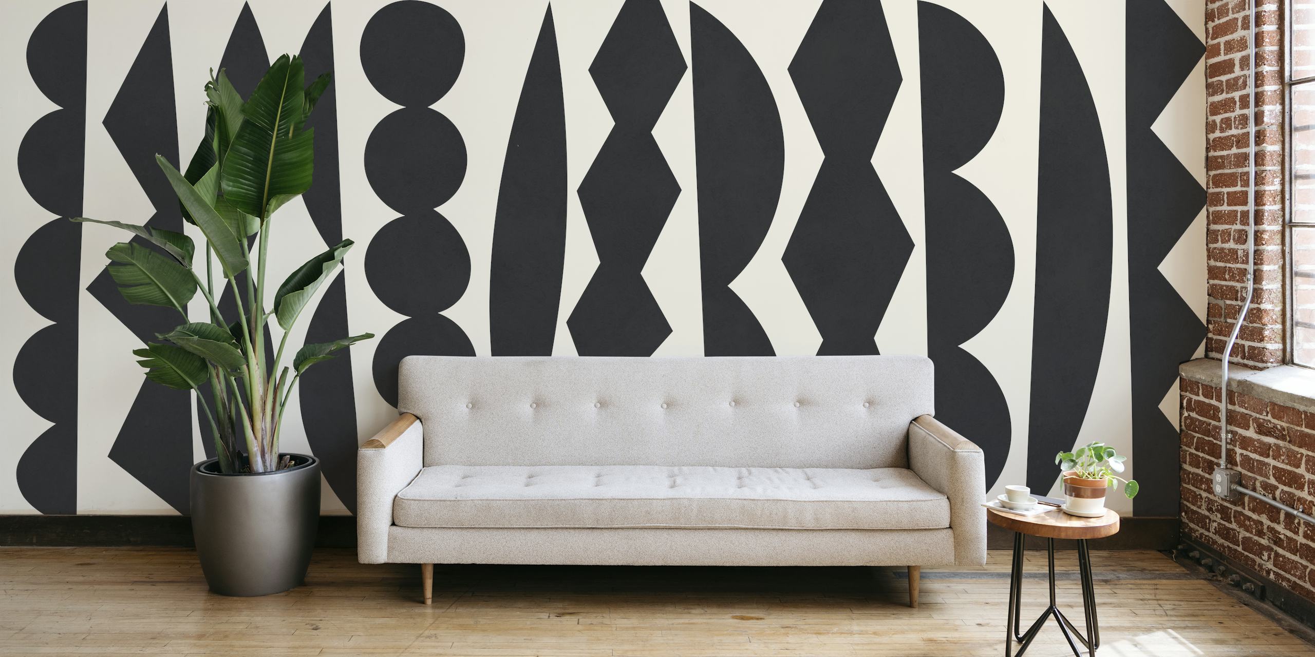 Black tribal pattern with geometric shapes wallpaper
