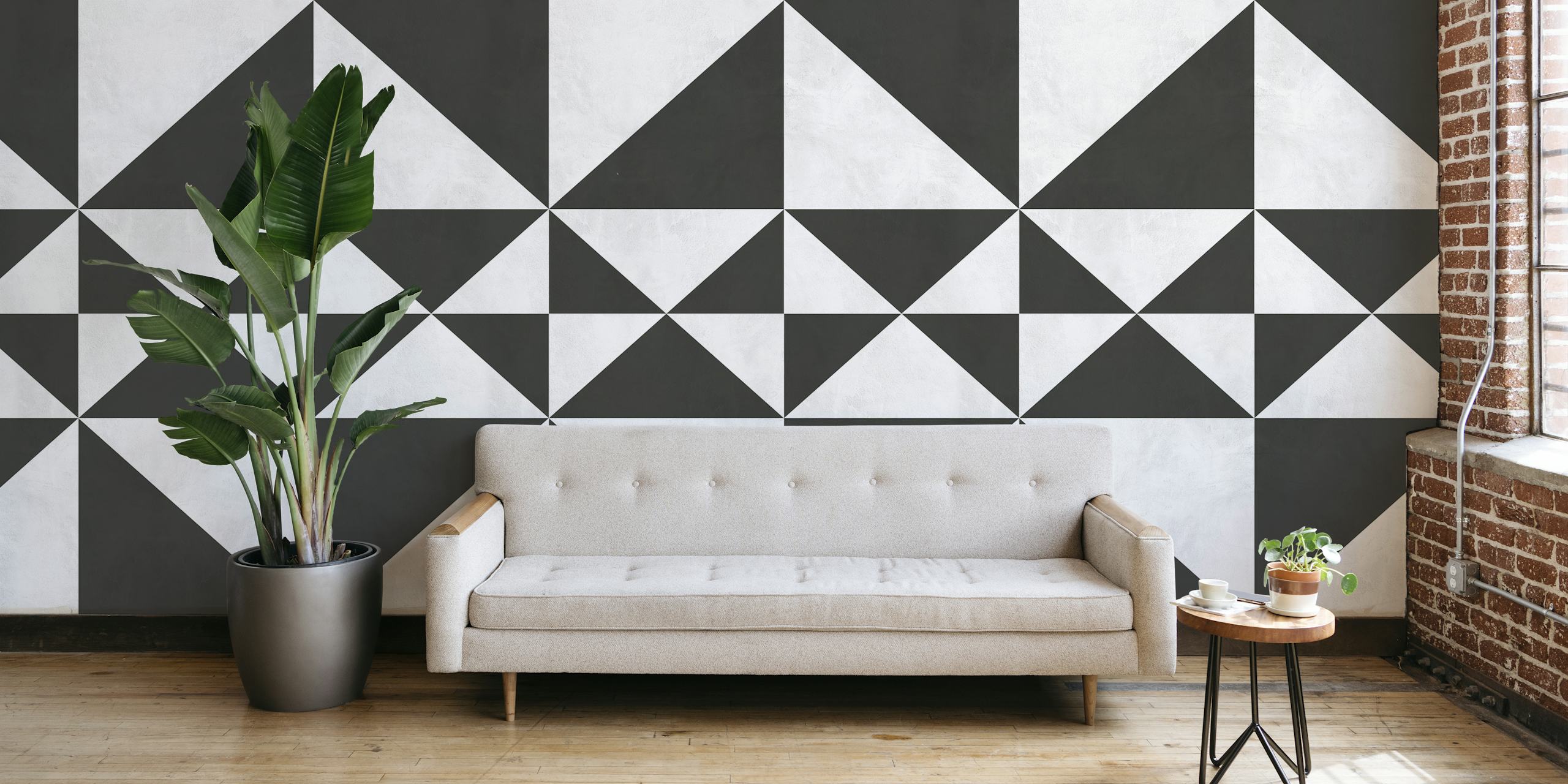 Black and white strokes wallpaper in a room