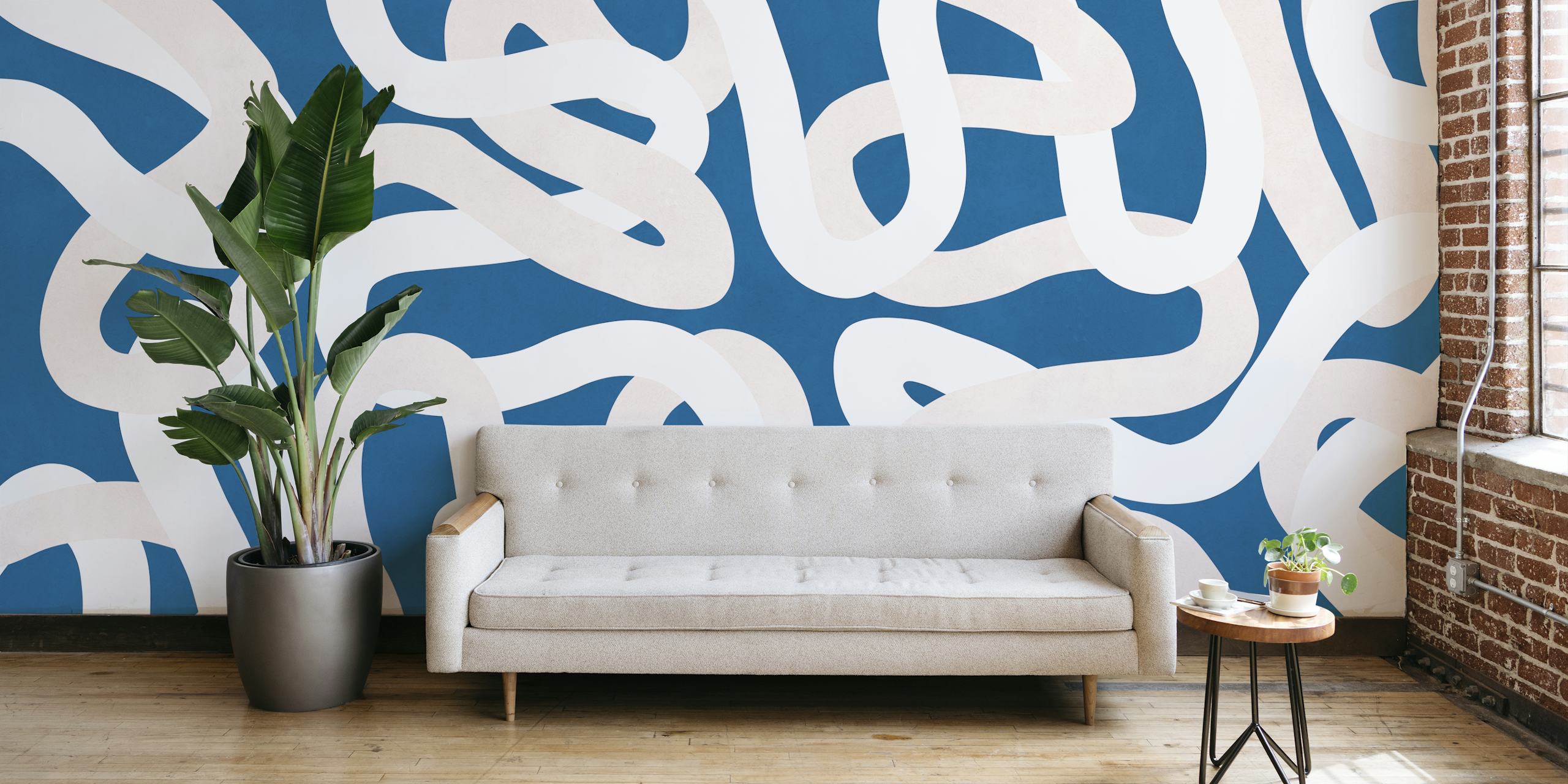 Modern wallpaper with lines on blue background