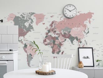 World Map in Pink and Green