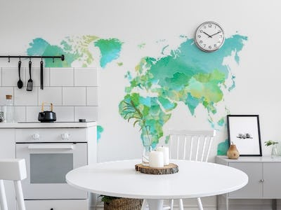 World Map In Green and Blue