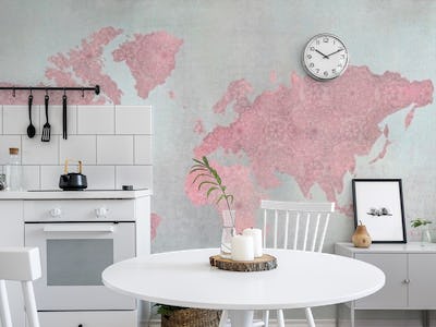 World Map Pink Grey