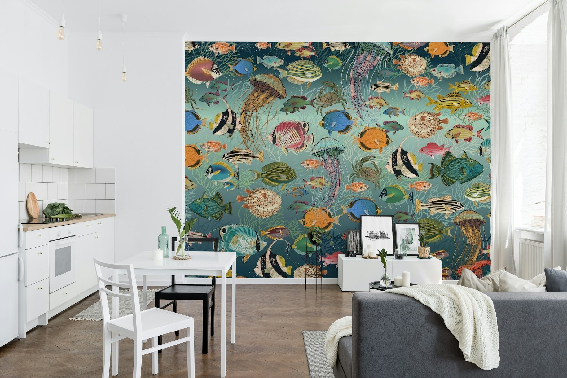 Ocean fishes blue gradient wallpaper