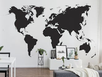 Black White World Map wallpaper - Happywall
