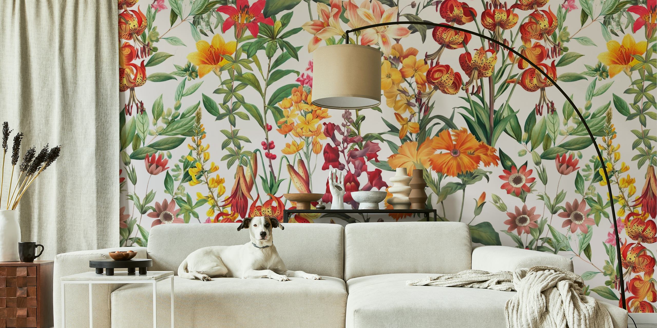 Floral wallpaper design in a room
